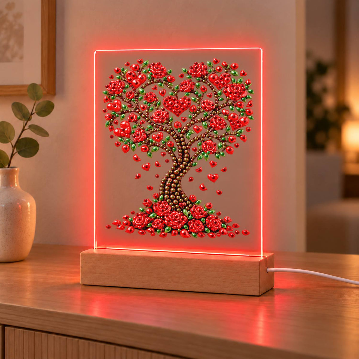 Heart Tree of Red Roses (Light-Up Pearl Painting)