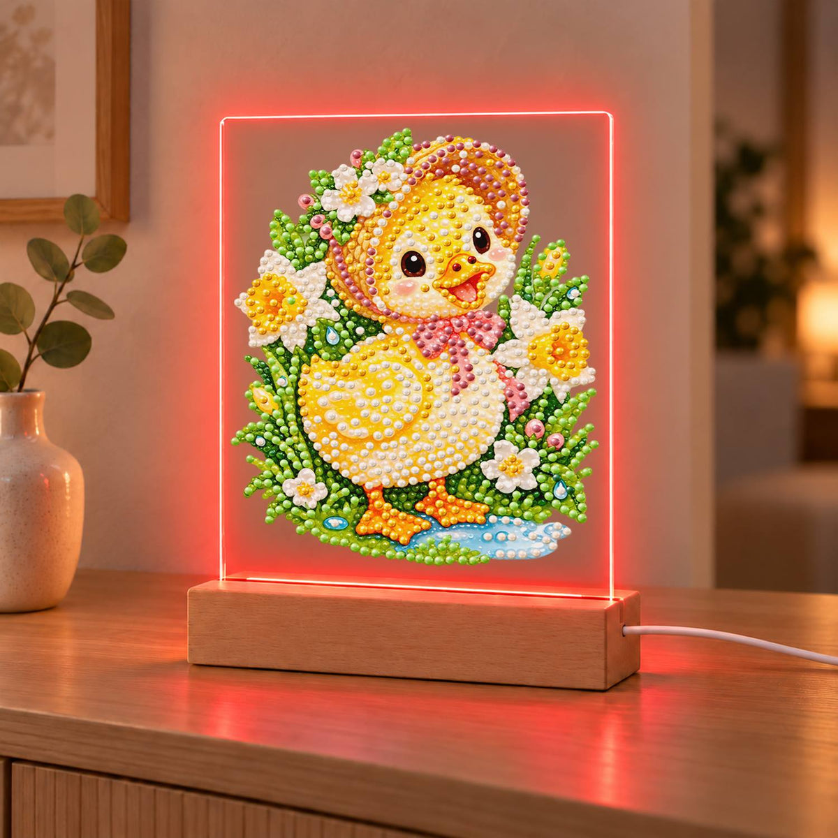 Duckling in a Spring Bonnet (Light-Up Pearl Painting)