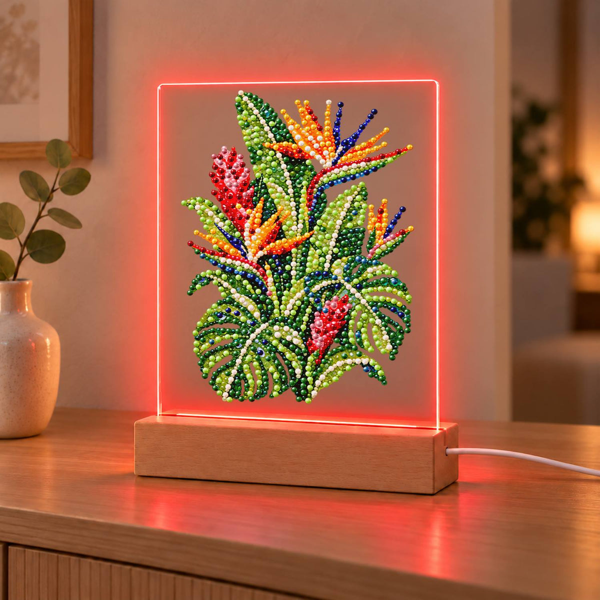 Bird of Paradise and Monstera (Light-Up Pearl Painting)