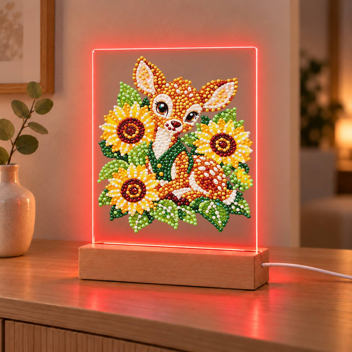 Fawn Nestled in Sunflowers (Light-Up Pearl Painting)