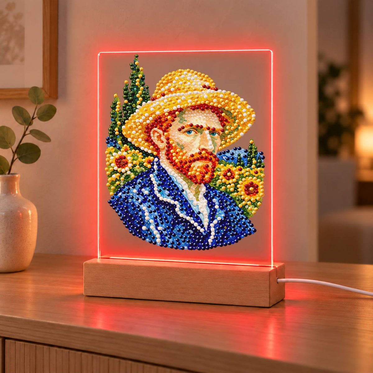 Red-Bearded Painter in a Straw Hat (Light-Up Pearl Painting)