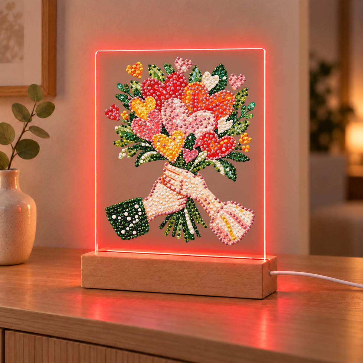 Hands Offering a Heart Bouquet (Light-Up Pearl Painting)
