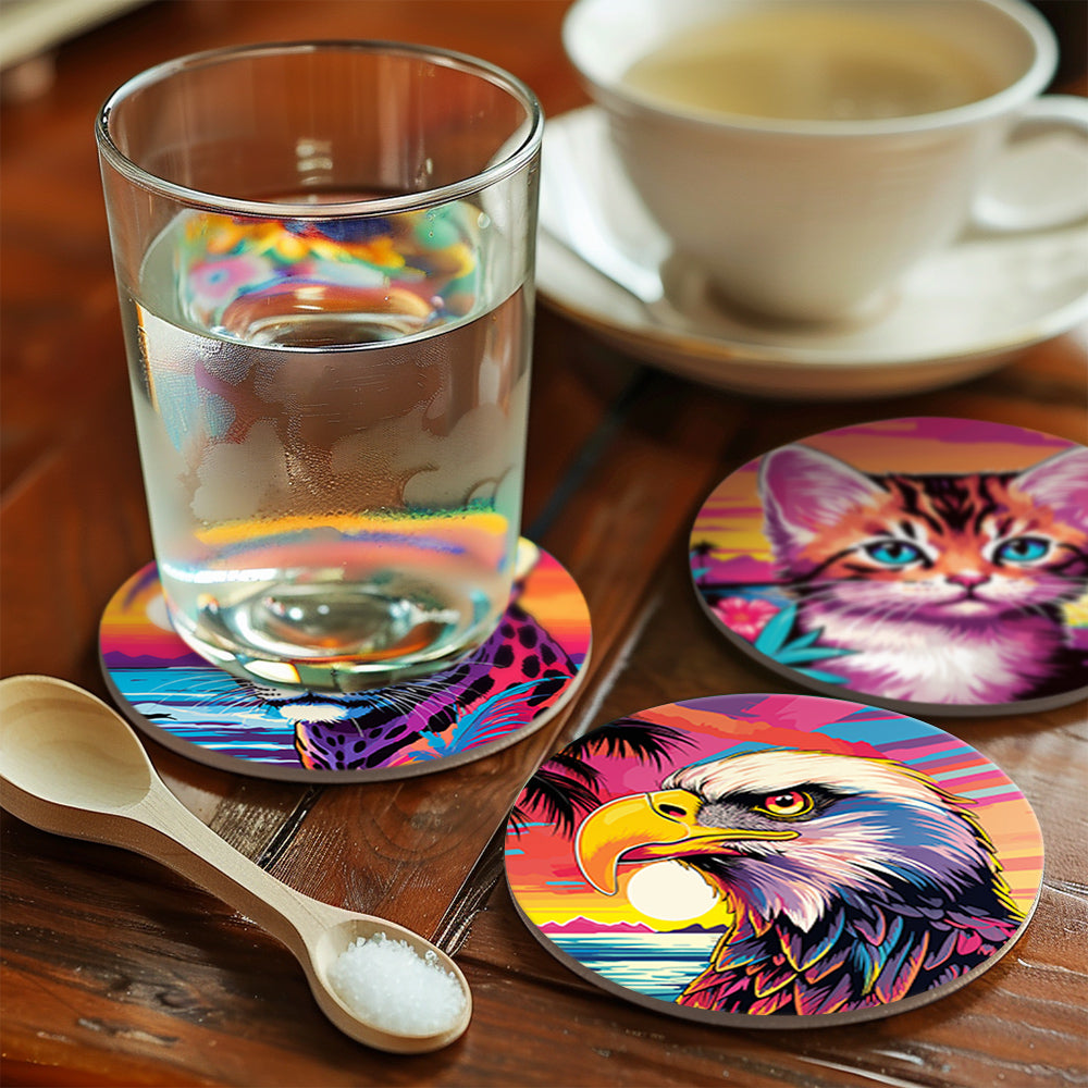 Neon Sunset Wildlife Portraits paint by numbers coasters – image 17