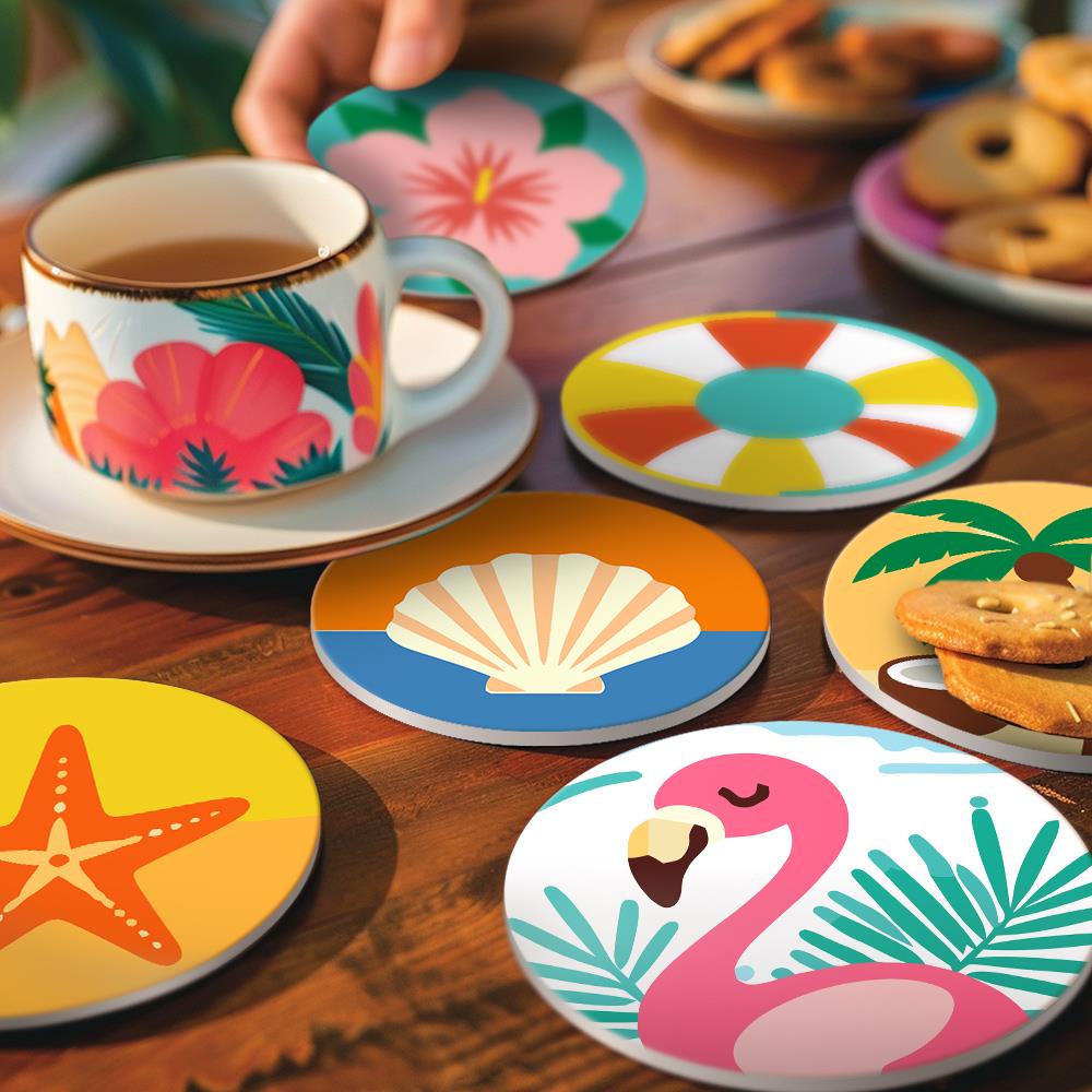 Flamingo and Starfish Beach Day paint by numbers coasters – image 21