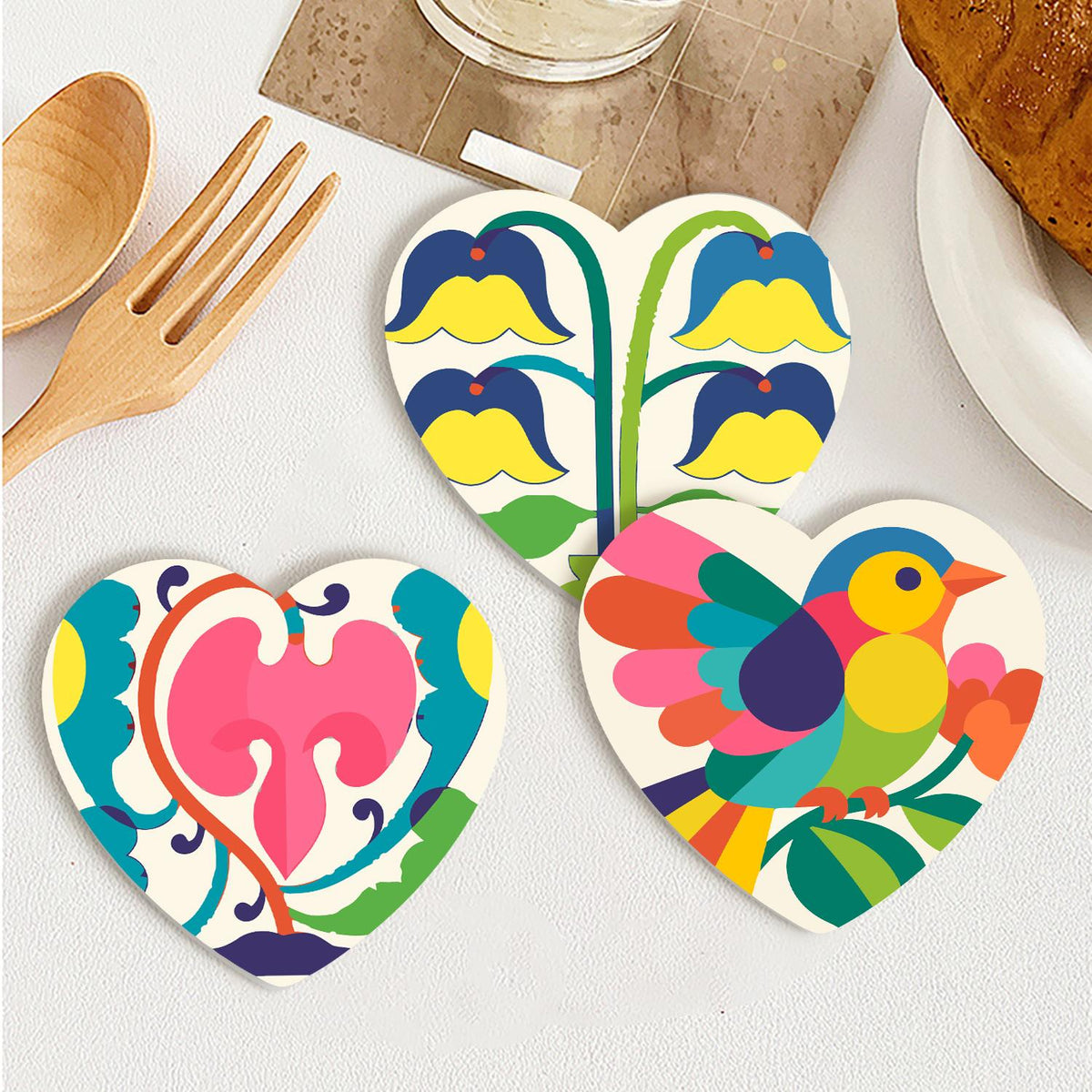 Folk Art Bird and Bellflowers paint by numbers coasters – image 25
