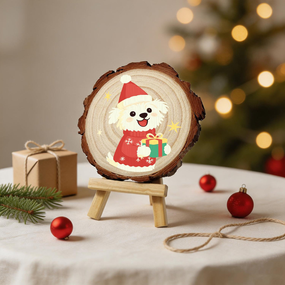 Puppy in a Snowflake Sweater paint by numbers wood slice – image 24