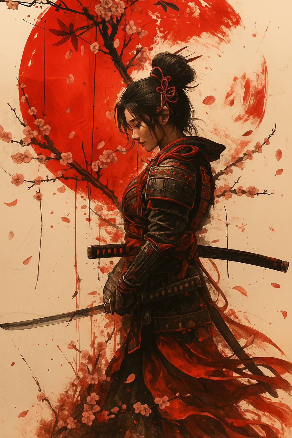 Samurai with Cherry Blossoms (Diamond Painting) Diamond Painting kit