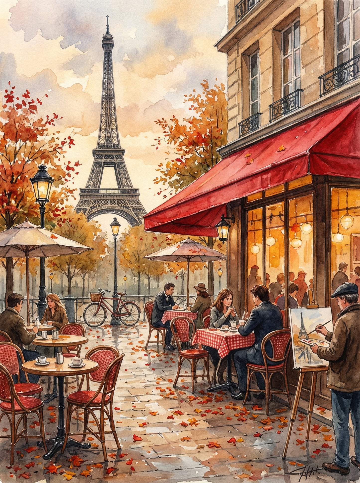 Parisian Cafe Autumn Scene (Diamond Painting) Diamond Painting kit