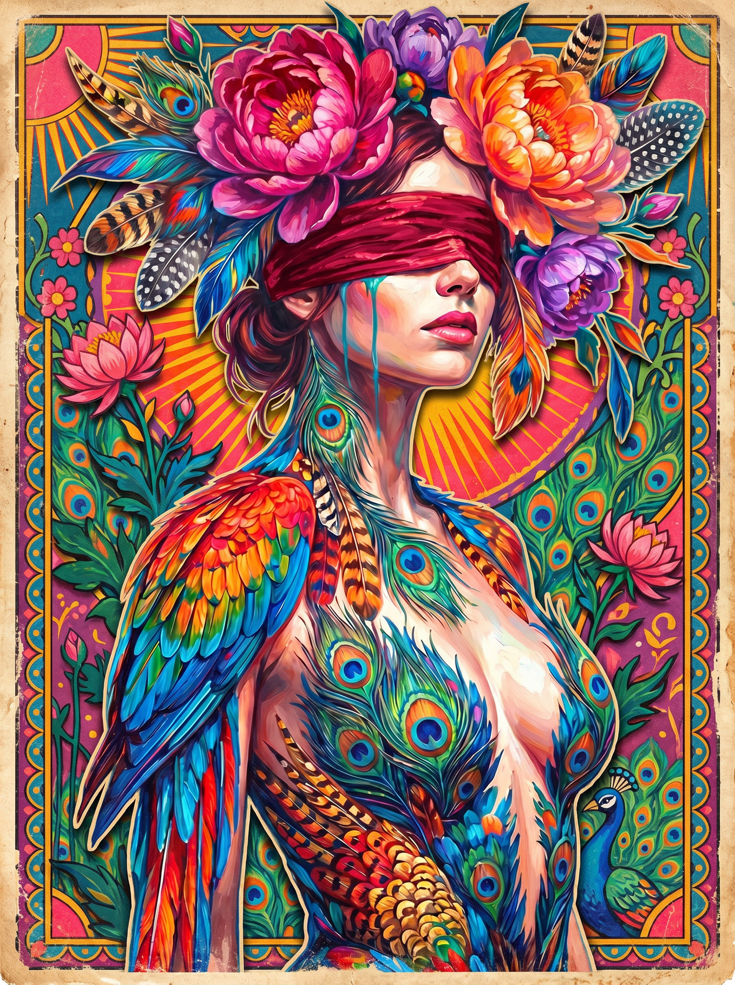 Peacock Feather Maiden (150 Color Diamond Painting)