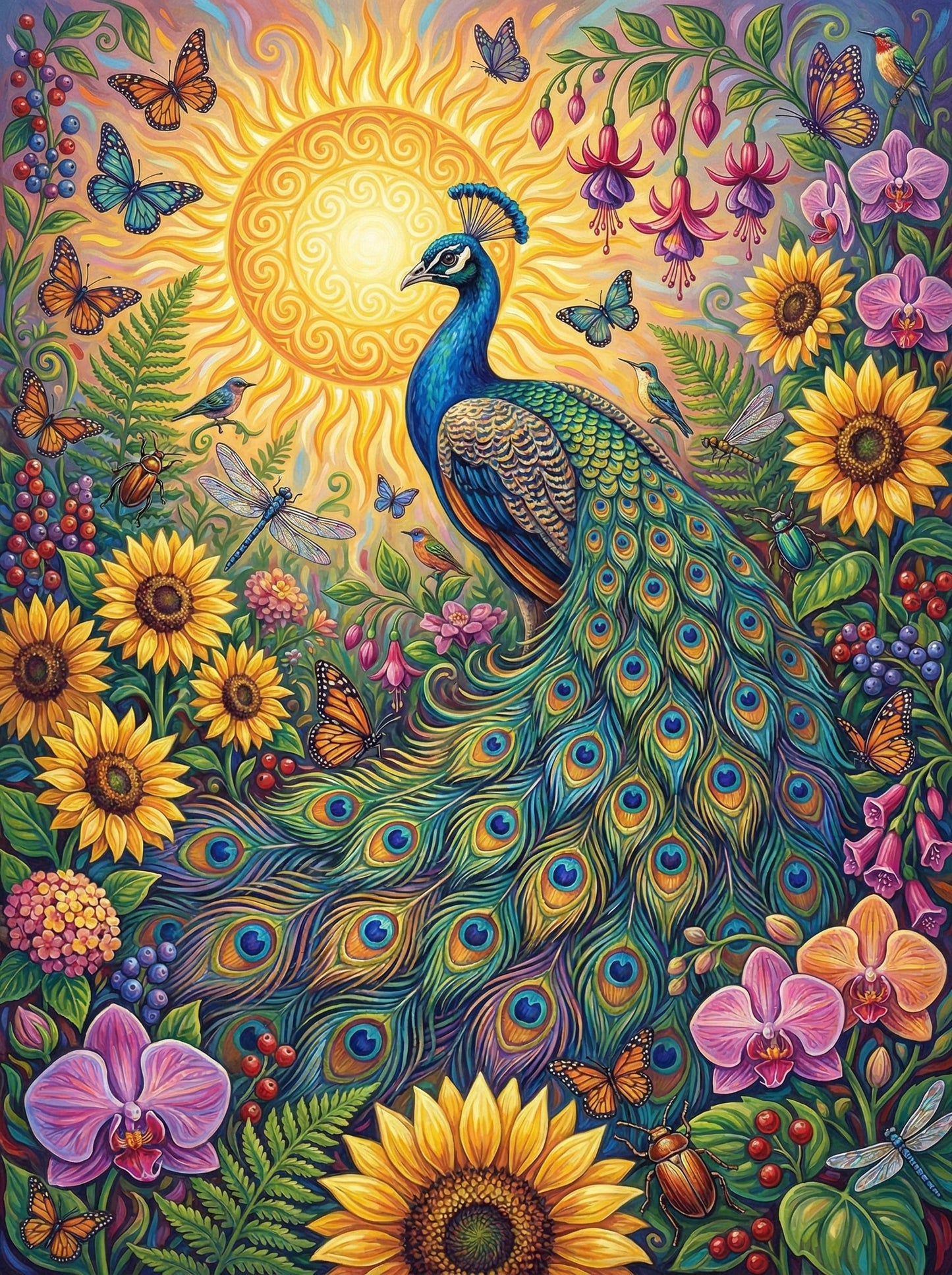Peacock Garden Paradise (100 Color Diamond Painting)