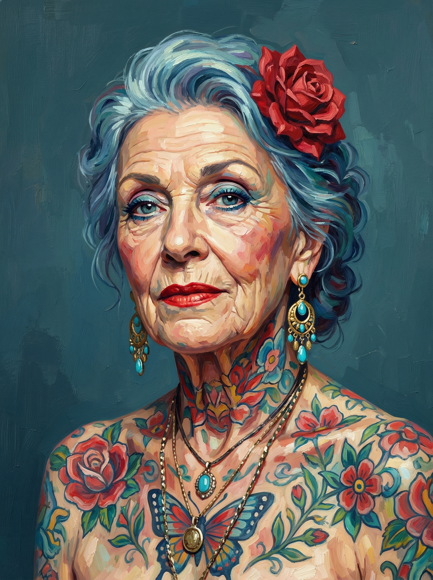 Peacock Teal Rose Portrait (100 Color Diamond Painting) Diamond Painting kit