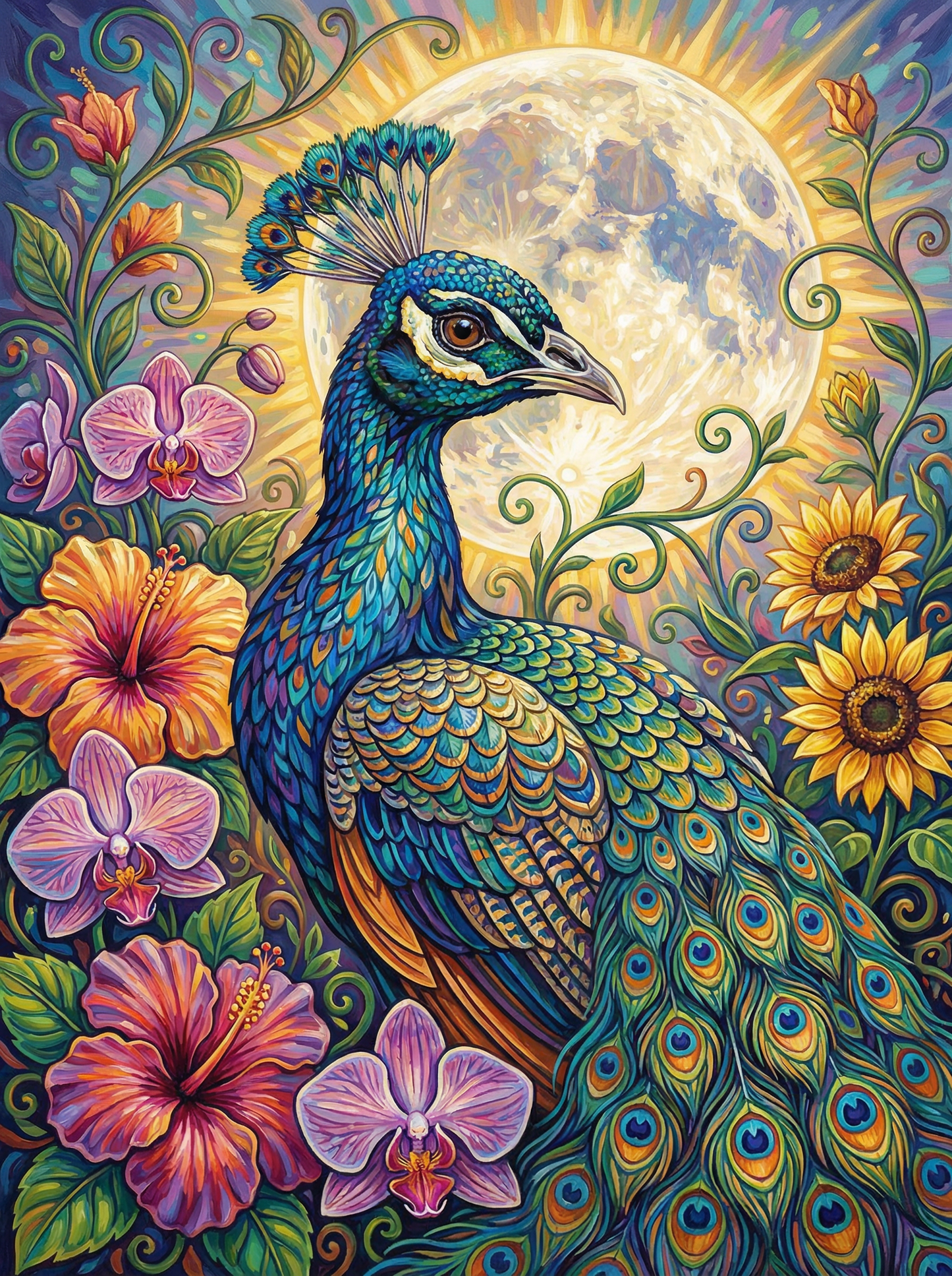 Peacock Under Moon (100 Color Diamond Painting) Diamond Painting kit