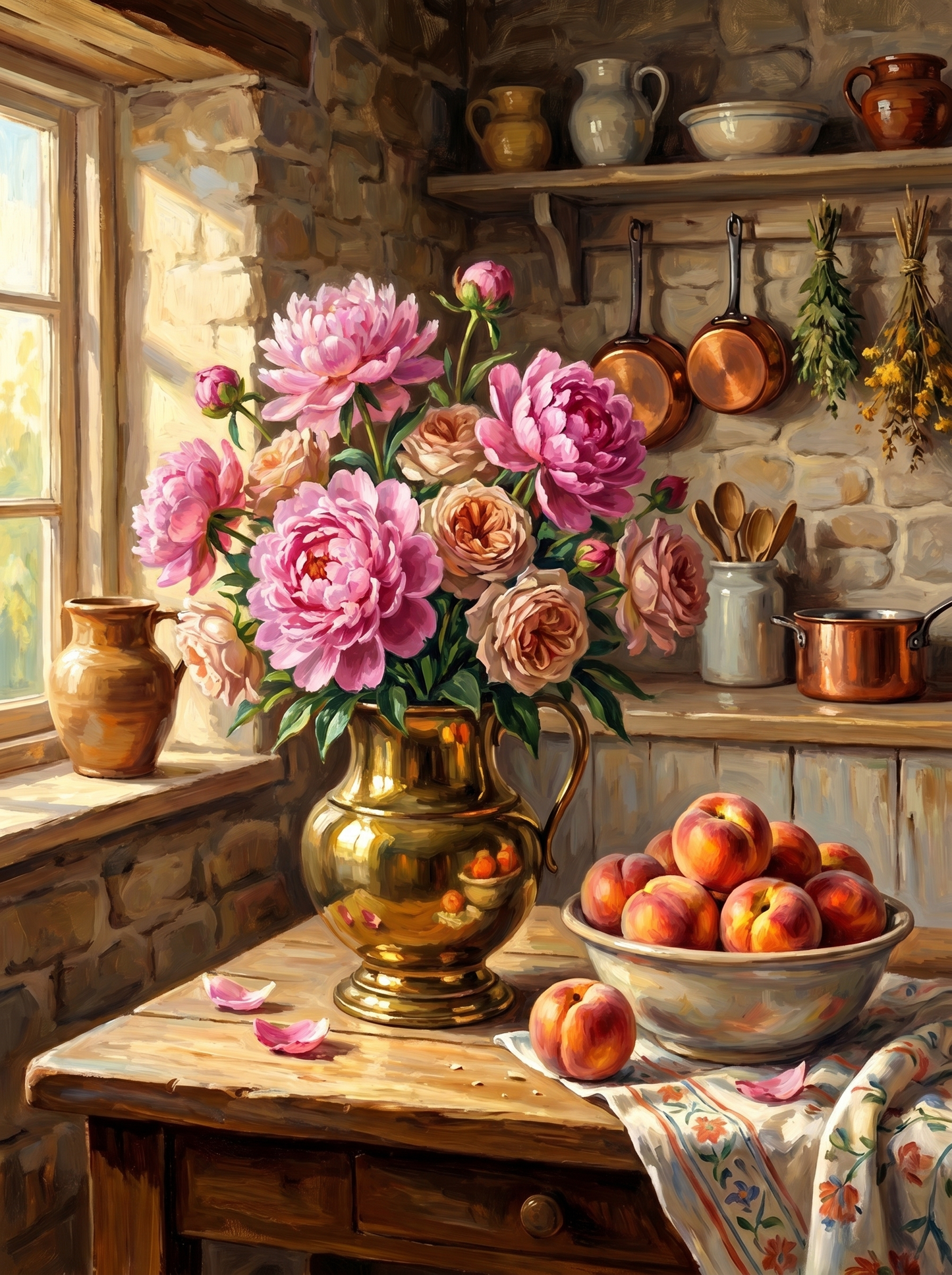 Peonies Roses Brass Urn (Diamond Painting)