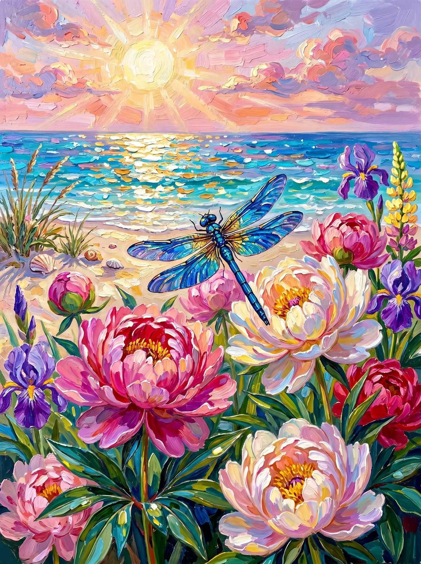 Peony Beach Dragonfly (Diamond Painting)