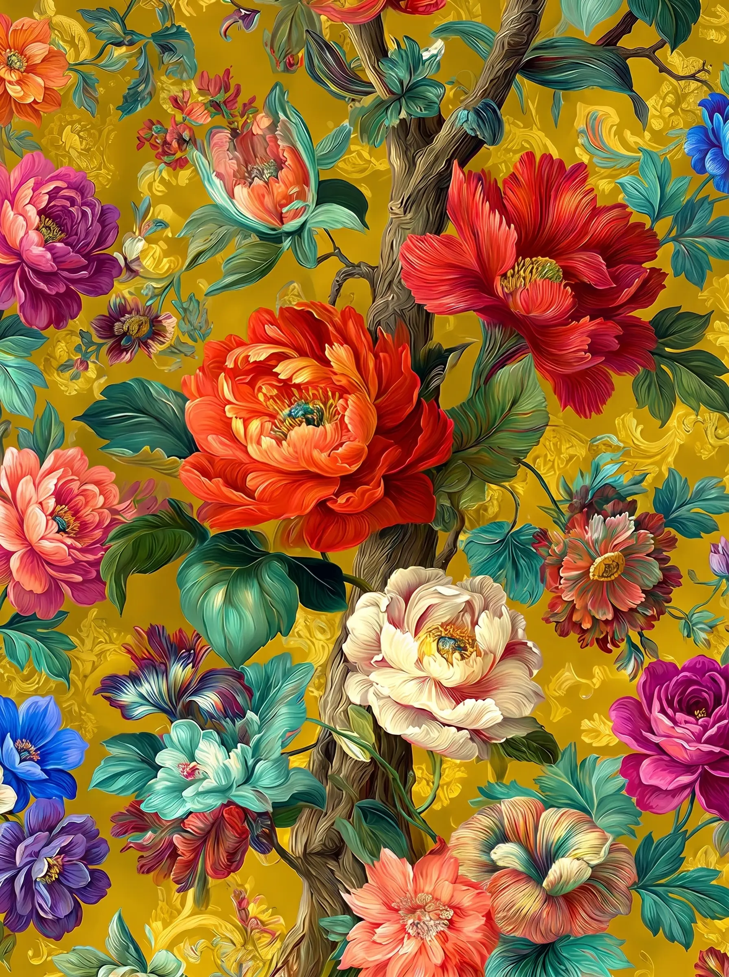 Peony Floral Pattern Gold (Diamond Painting)