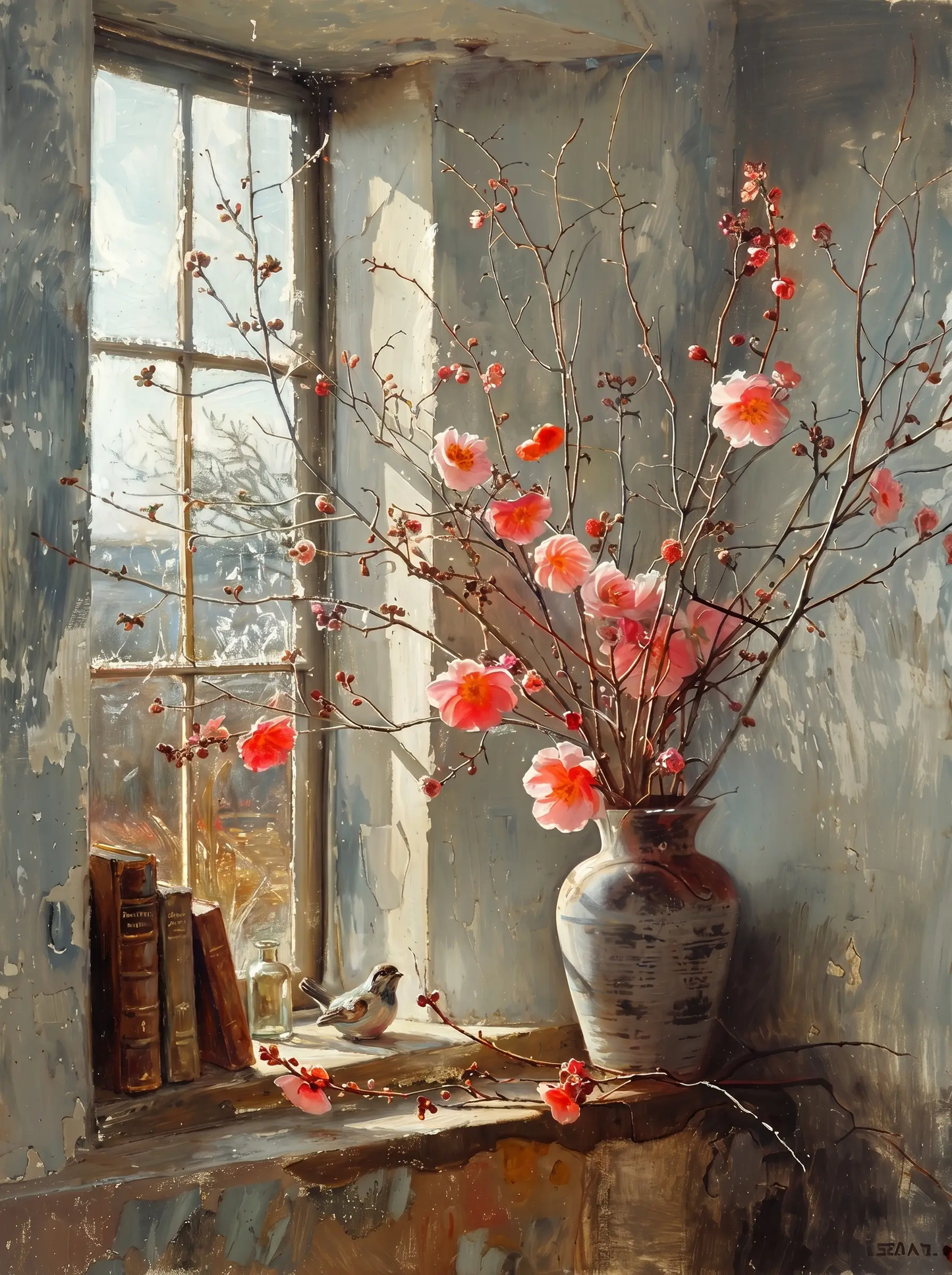 Pink Blossom Winter Window (Diamond Painting)