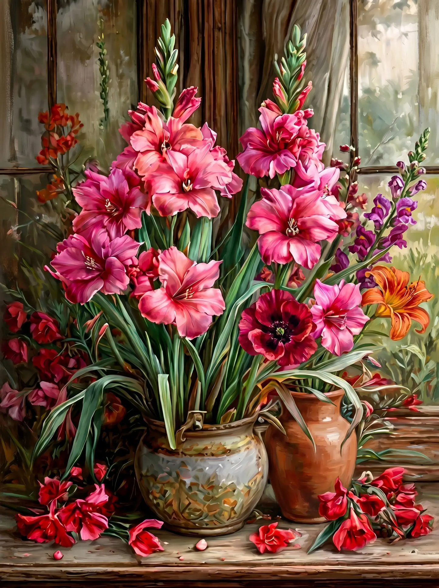 Pink Gladiolus Pot (Diamond Painting)