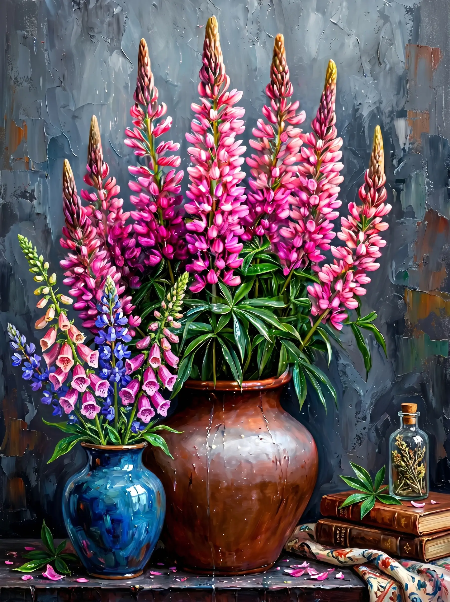 Pink Lupine Copper Pot (Diamond Painting)
