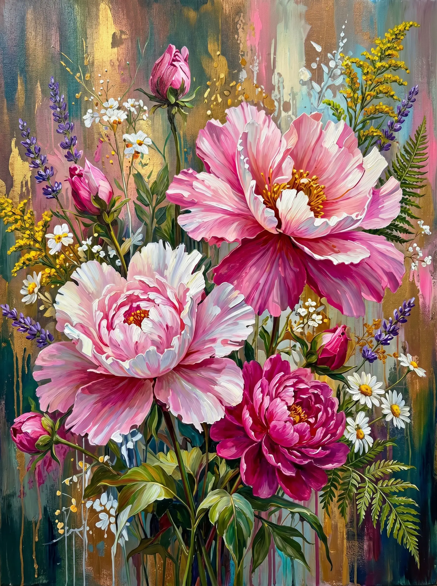 Pink Peony Lavender Blooms (Diamond Painting)