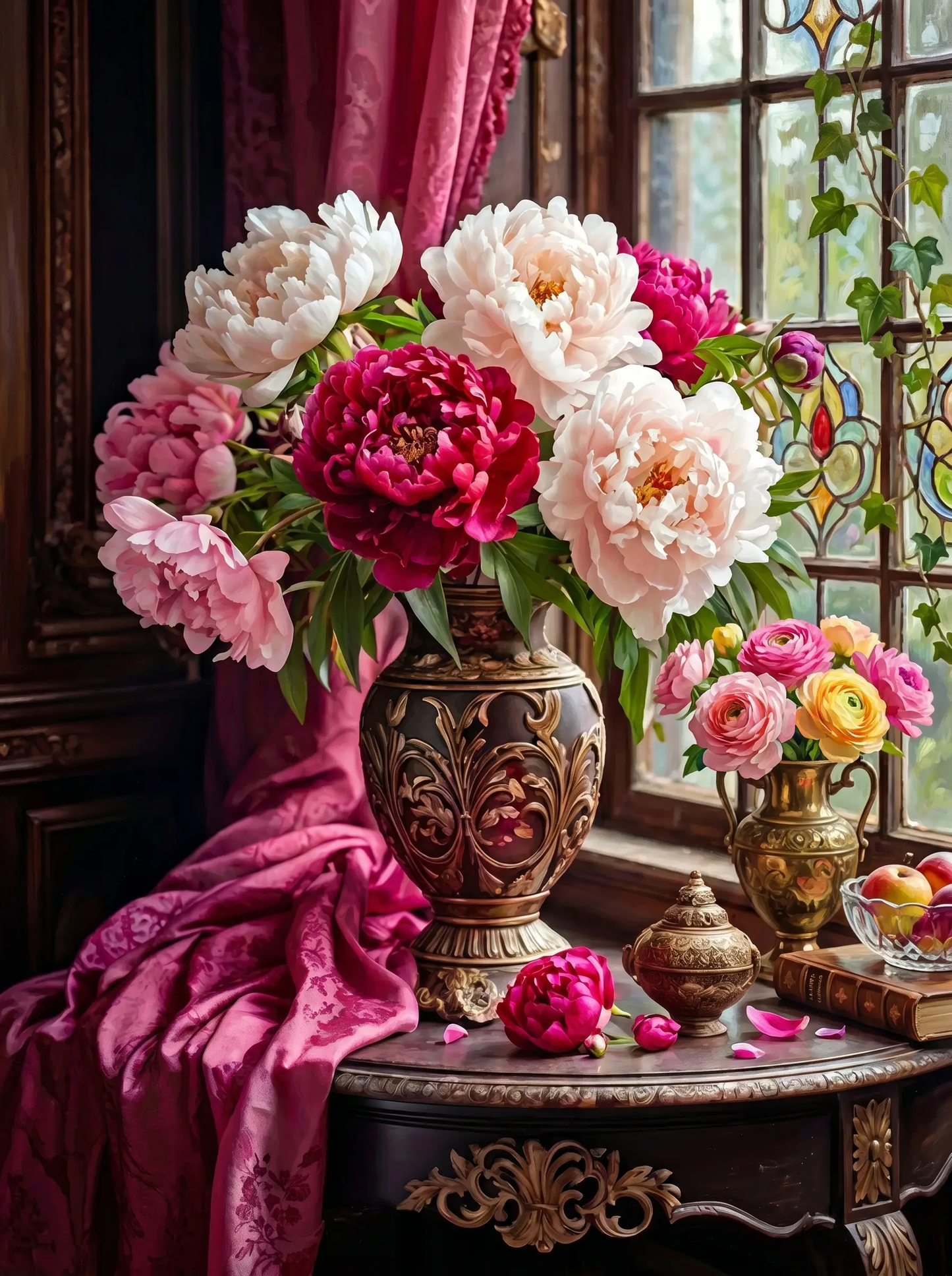Pink Peony Vase Window (Diamond Painting)