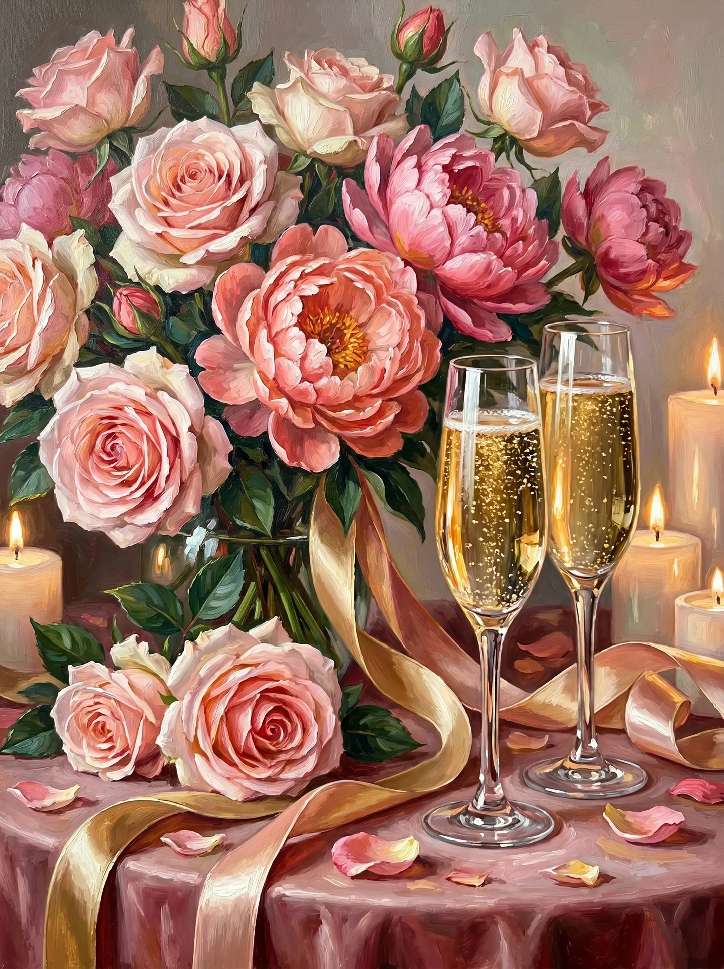Pink Rose Peony Bouquet (Diamond Painting)
