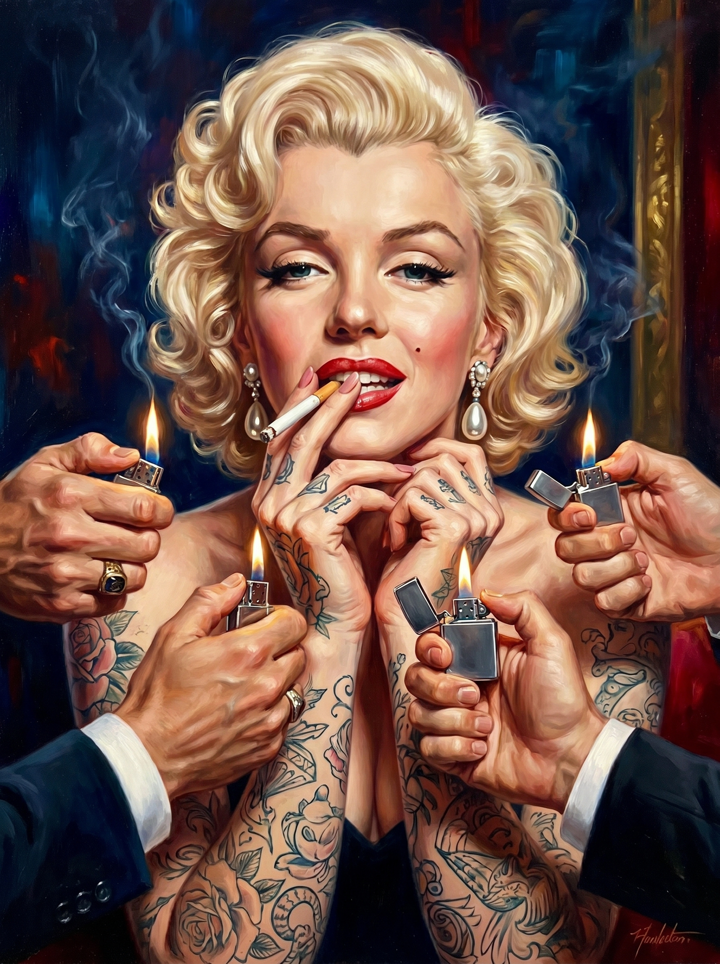 Pinup Offered Lighters Tattooed 01 (150 Color Diamond Painting)