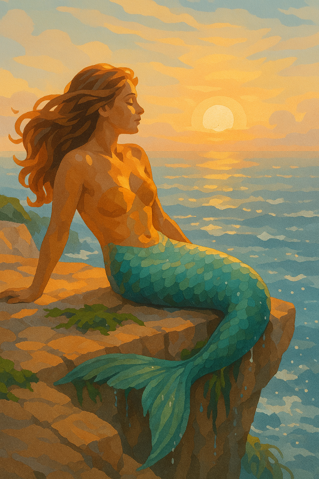 Mermaid on the Cliffside Rock (Diamond Painting) Diamond Painting kit