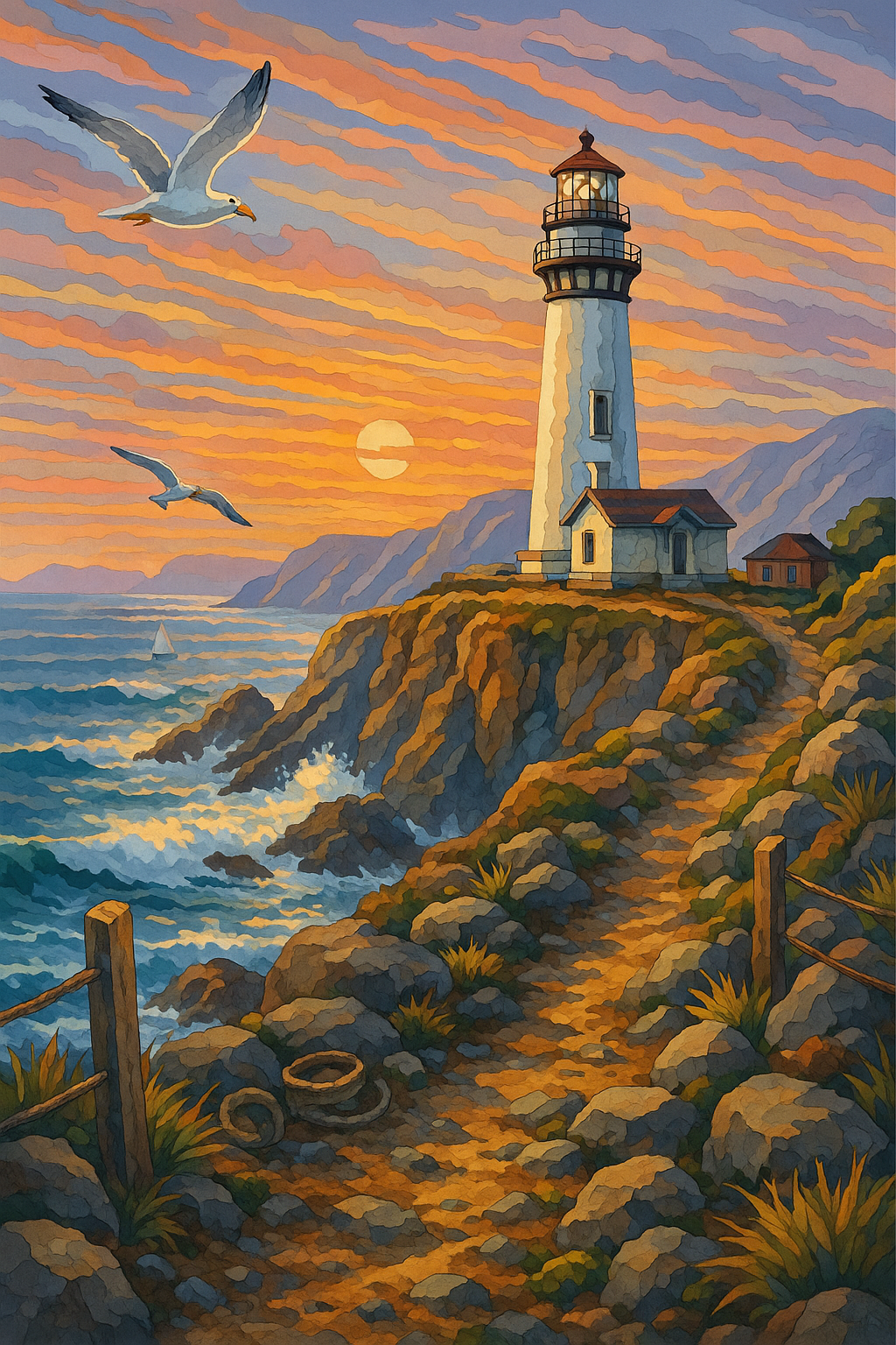Lighthouse at Dawn's Edge (Diamond Painting) Diamond Painting kit