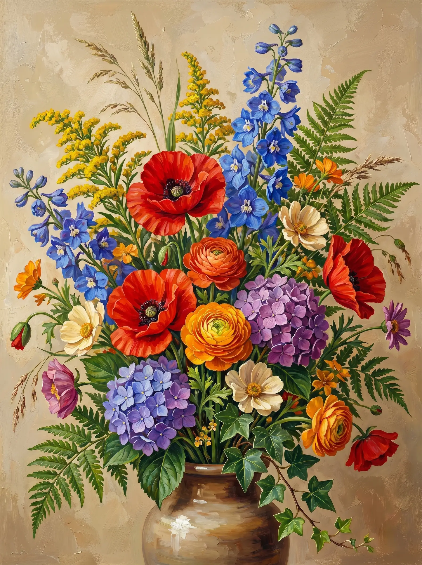 Poppy Delphinium Hydrangea Vase (Diamond Painting)