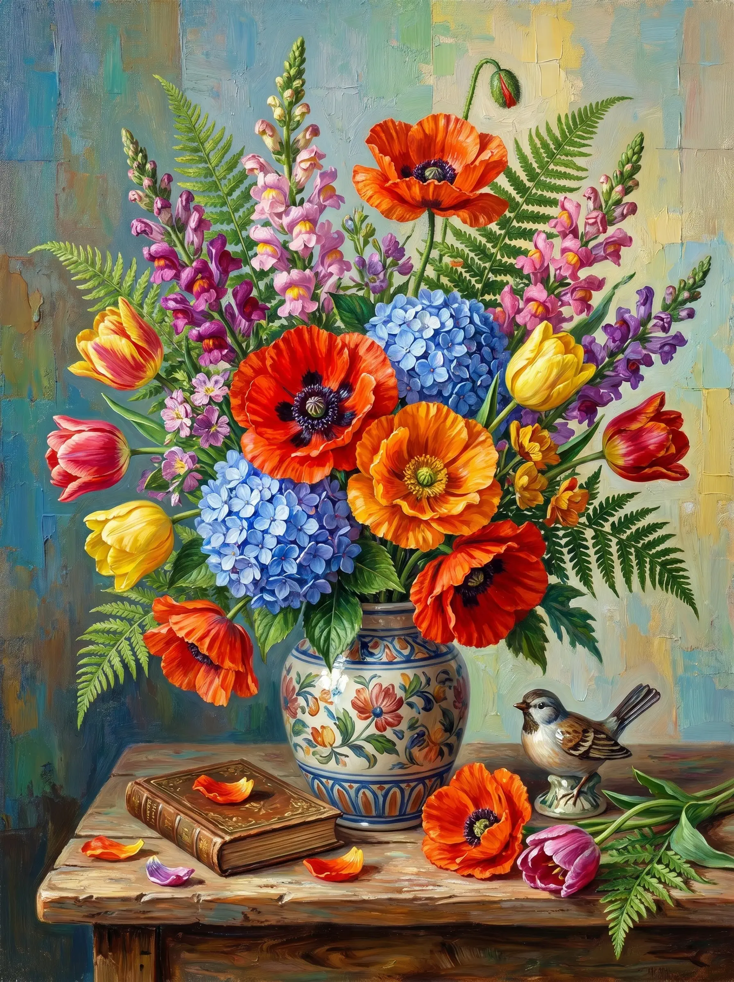 Poppy Hydrangea Tulip Vase (Diamond Painting)