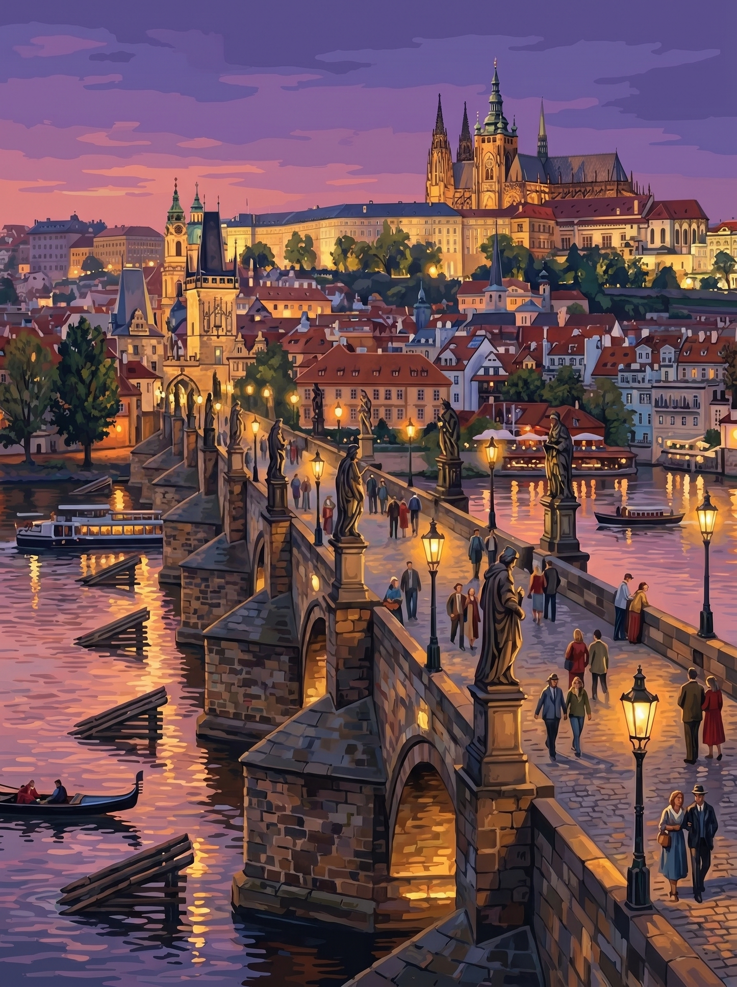 Prague Charles Bridge Dusk (150 Color Diamond Painting)