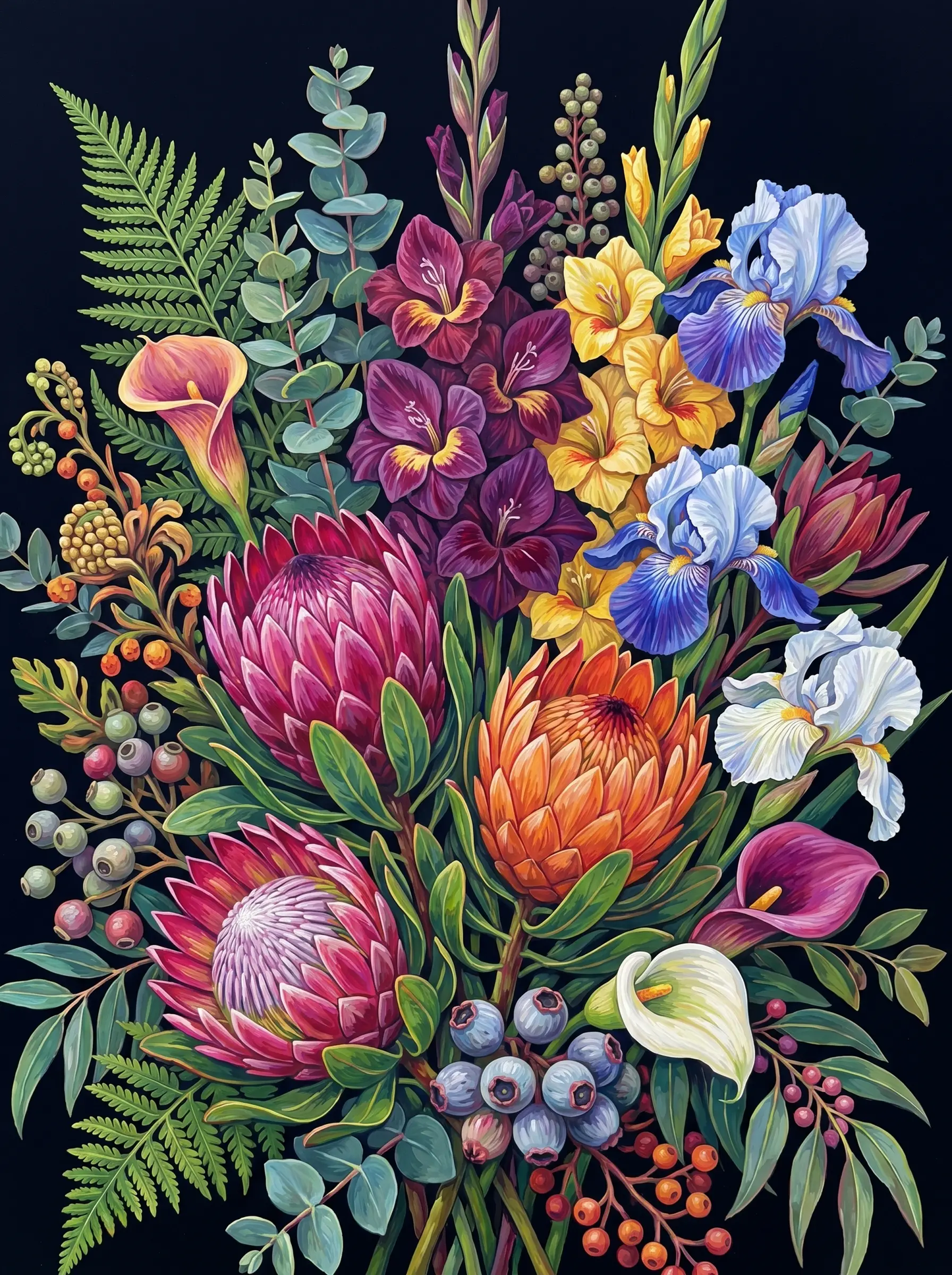 Protea Iris Calla Bouquet Dark (Diamond Painting)