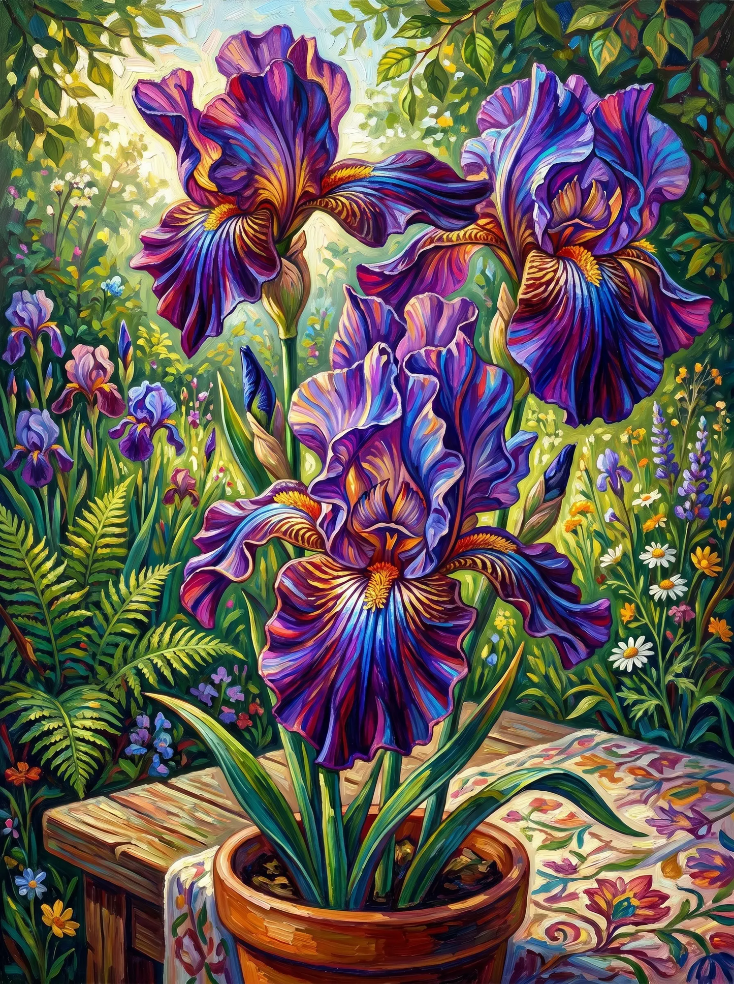 Purple Iris Potted Garden (Diamond Painting)
