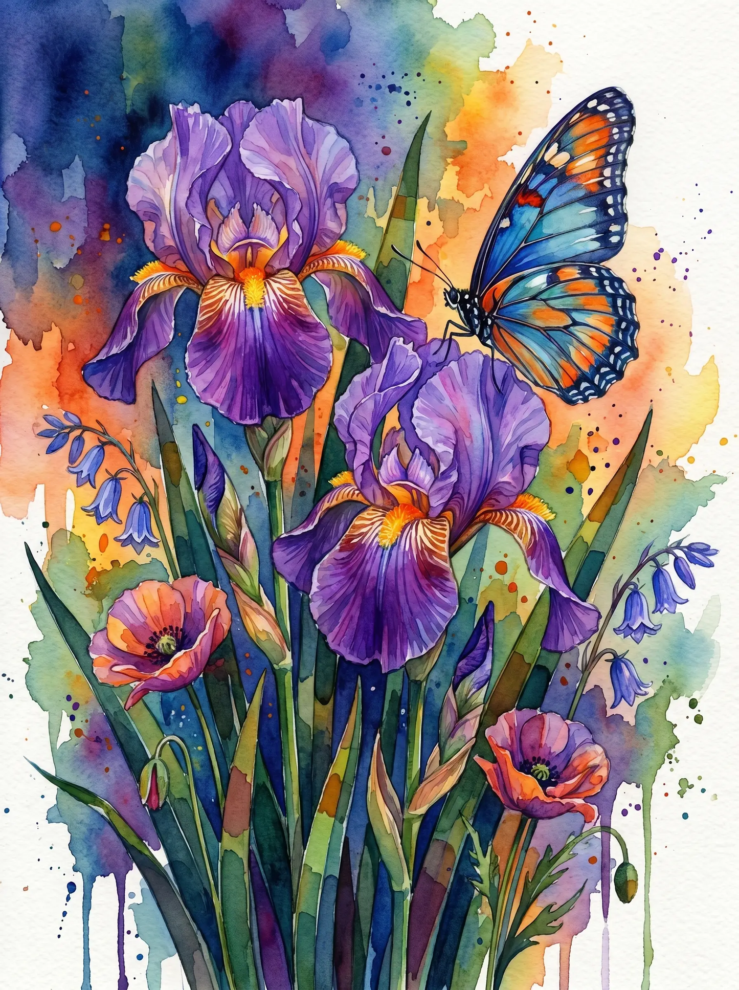 Purple Iris Watercolor Butterfly (Diamond Painting)