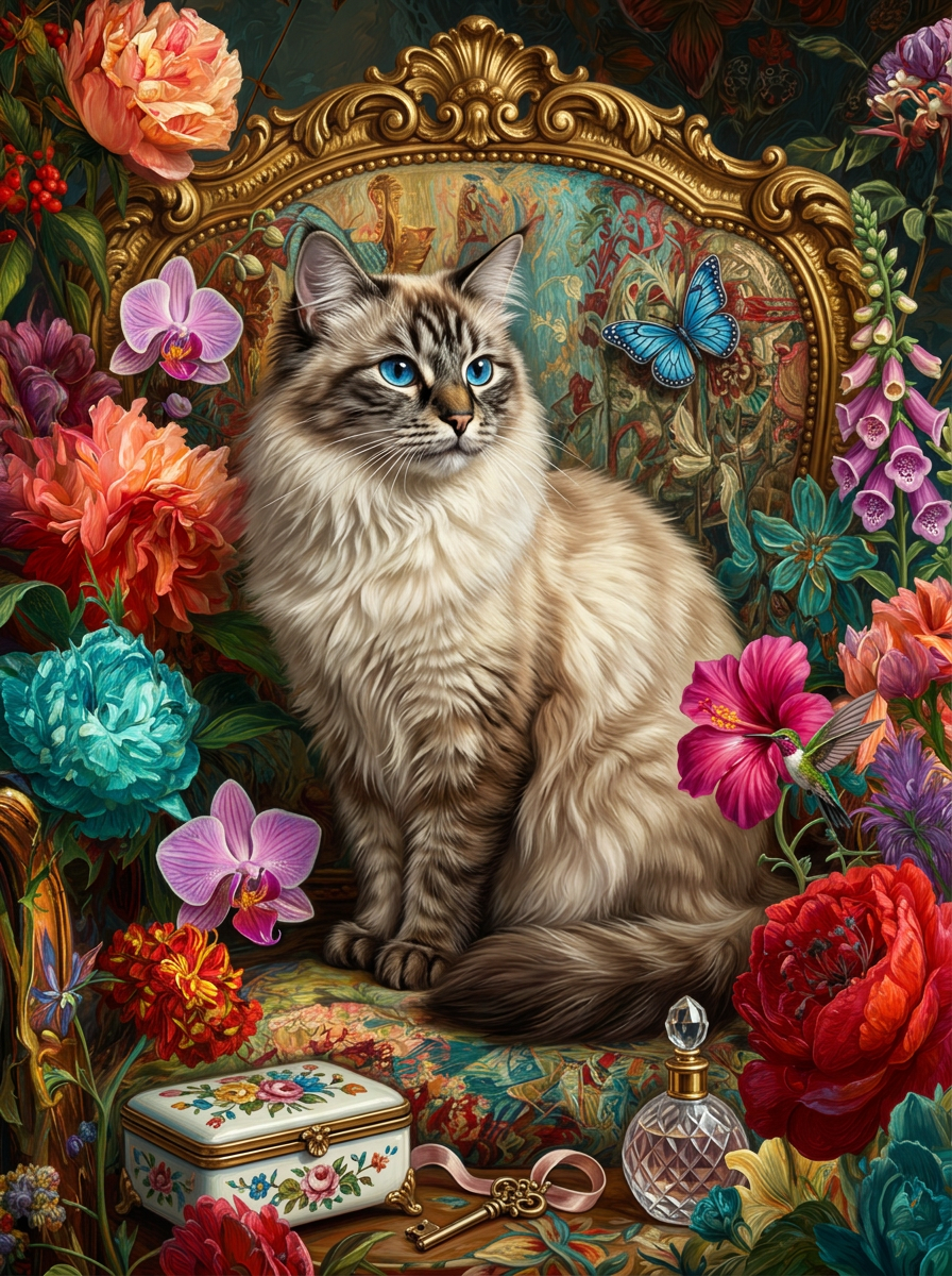 Ragdoll Cat Butterfly Flowers (100 Color Diamond Painting)