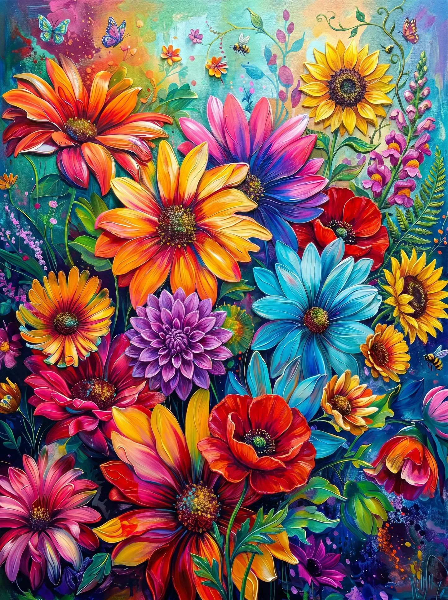 Rainbow Floral Vibrant (Diamond Painting)