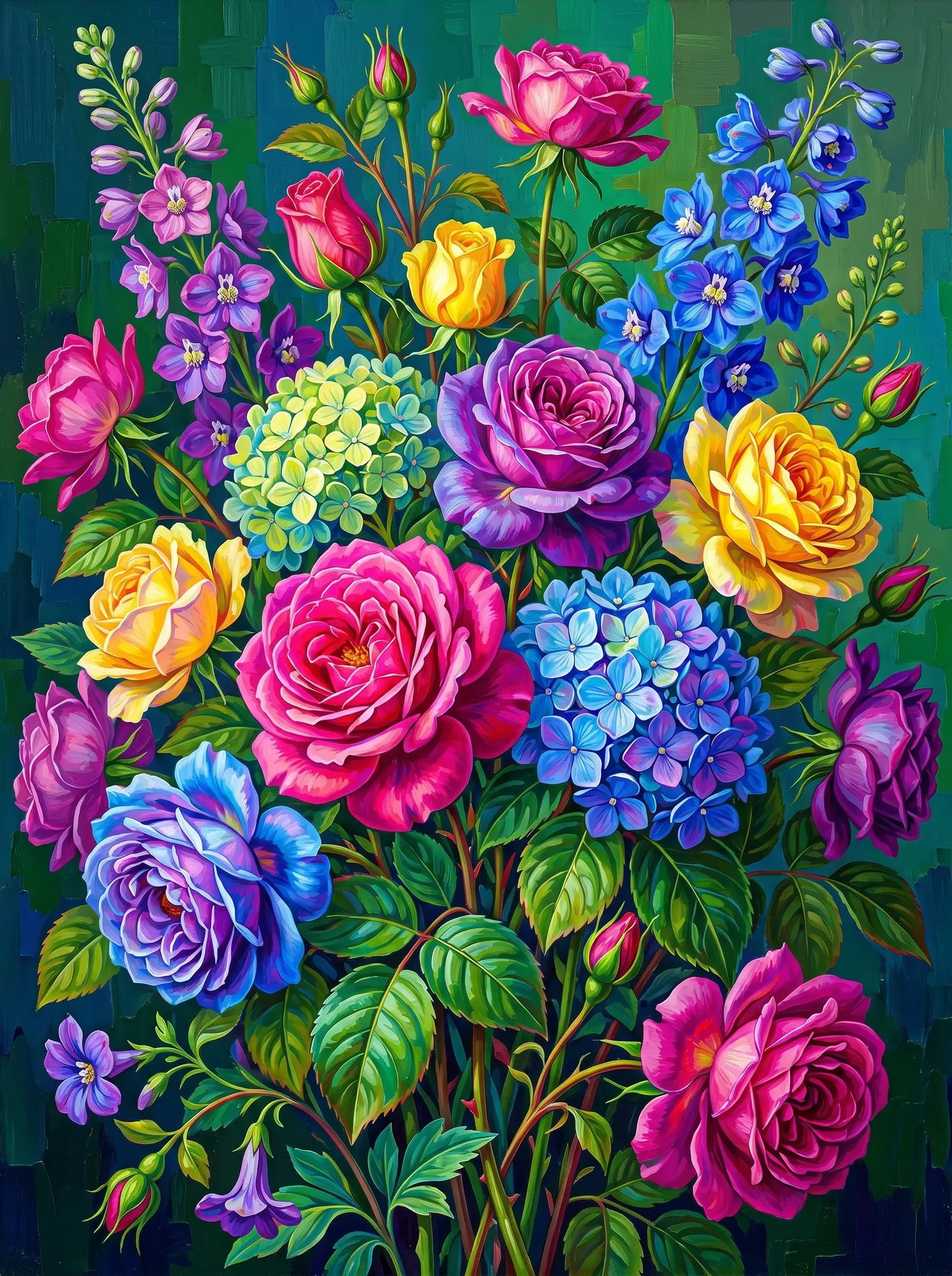 Rainbow Rose Hydrangea Bouquet (Diamond Painting)