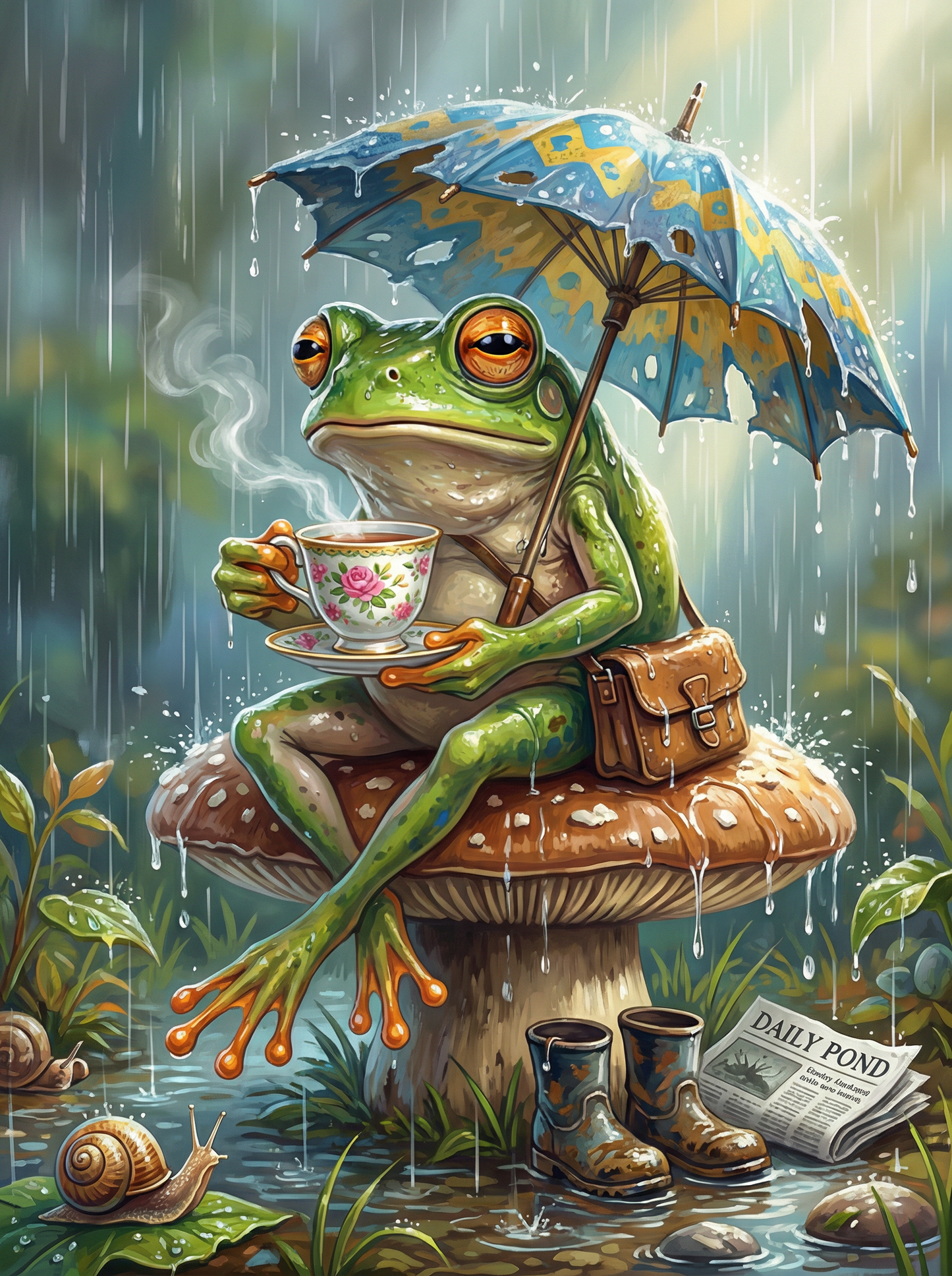 Rainy Day Frog's Tea (Diamond Painting) Diamond Painting kit