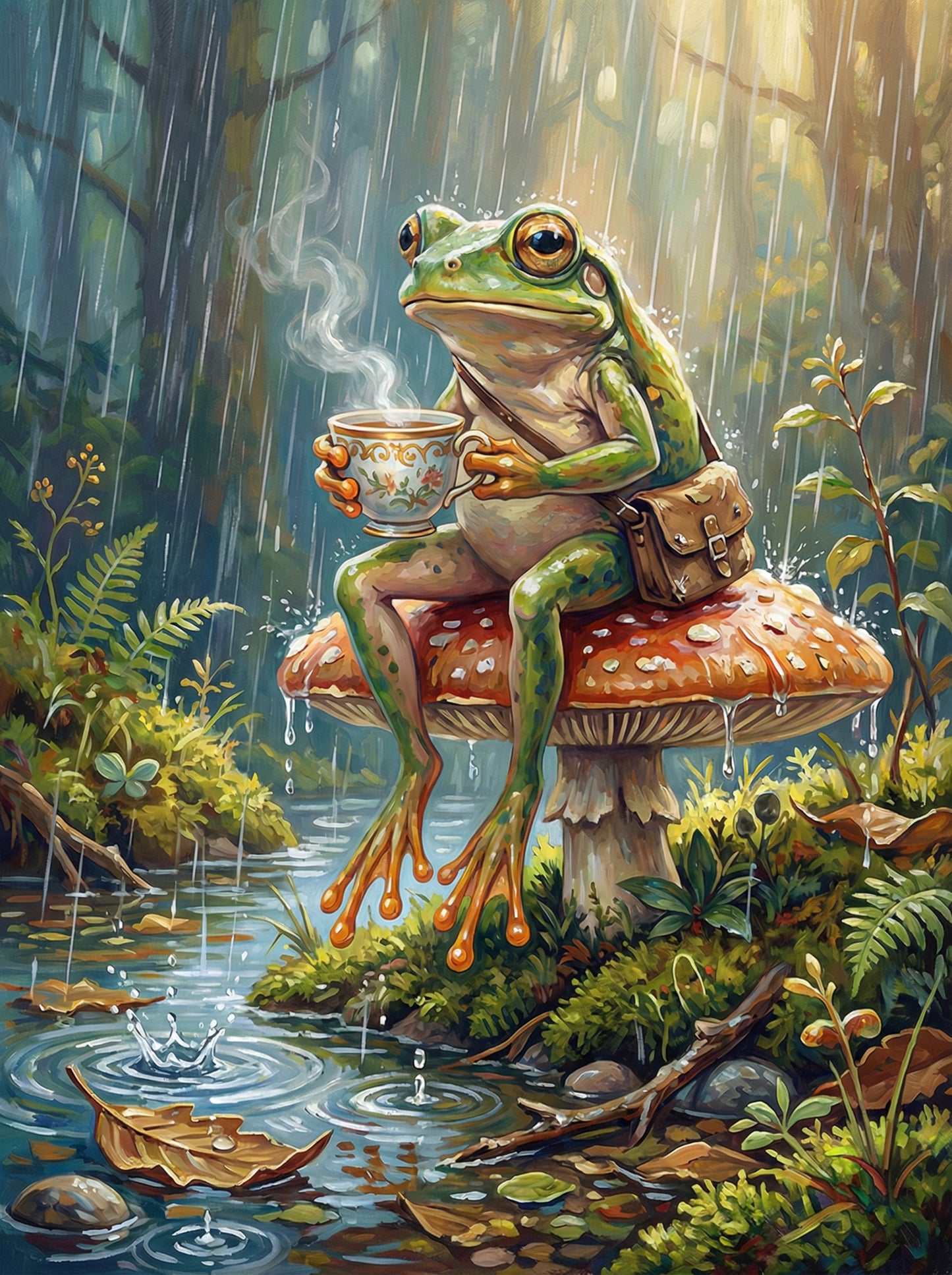 Rainy Day Frog Tea (Diamond Painting) Diamond Painting kit
