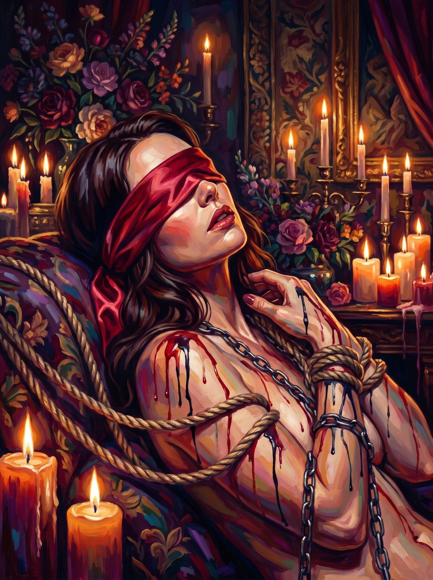 Reclining Blindfolded Woman Candlelit (150 Color Diamond Painting)
