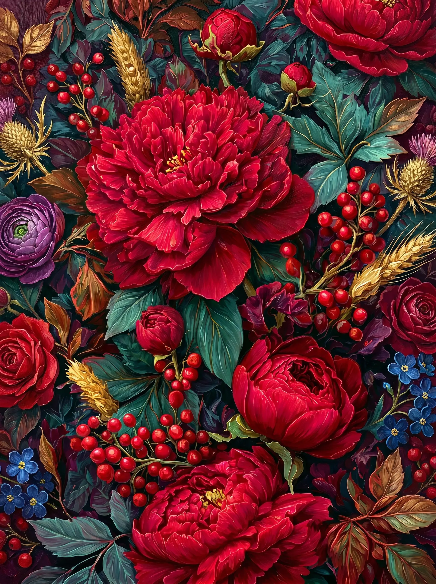 Red Peony Berries Arrangement (Diamond Painting)