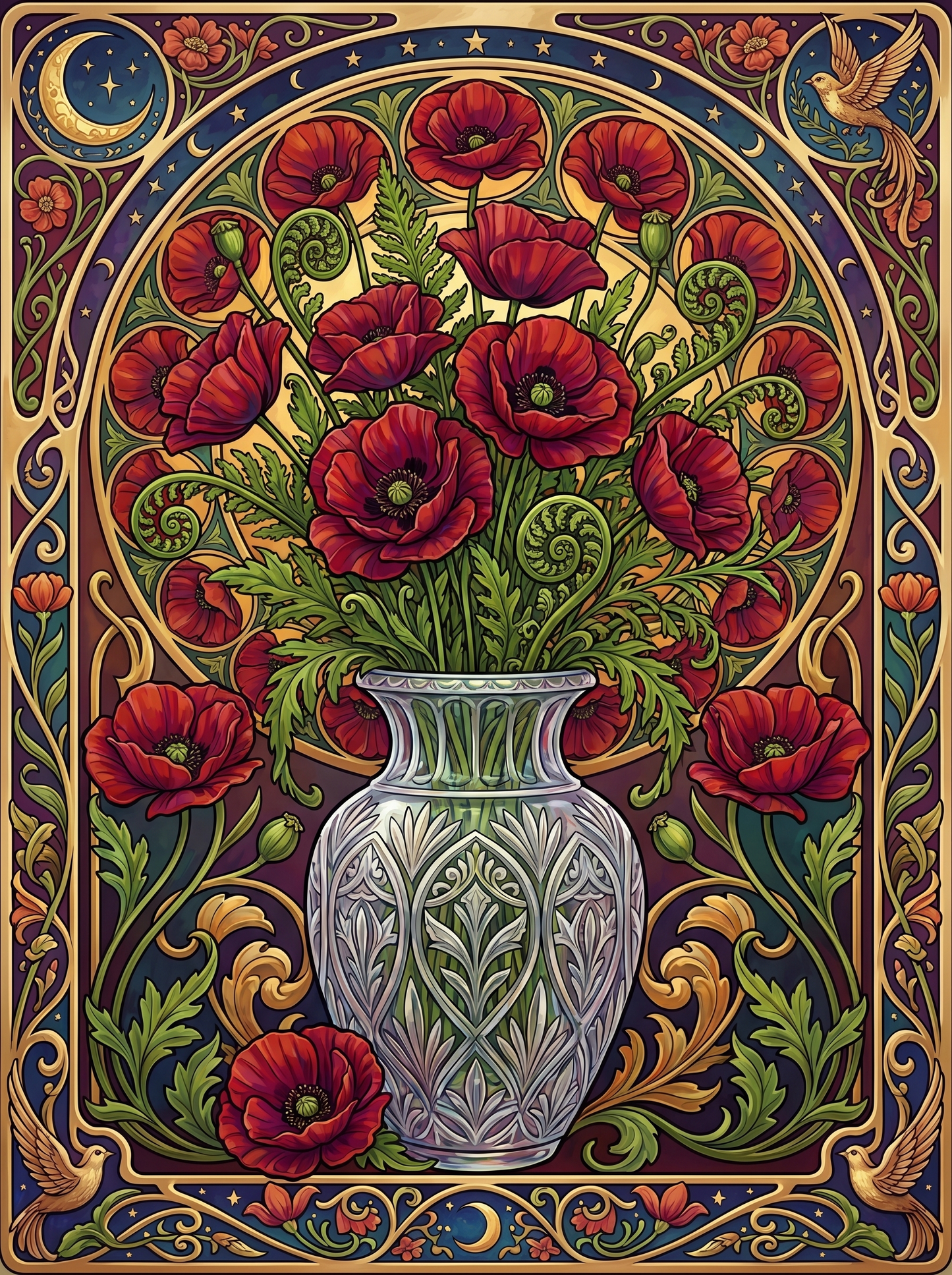Red Poppy Crystal Vase (80 Colors)