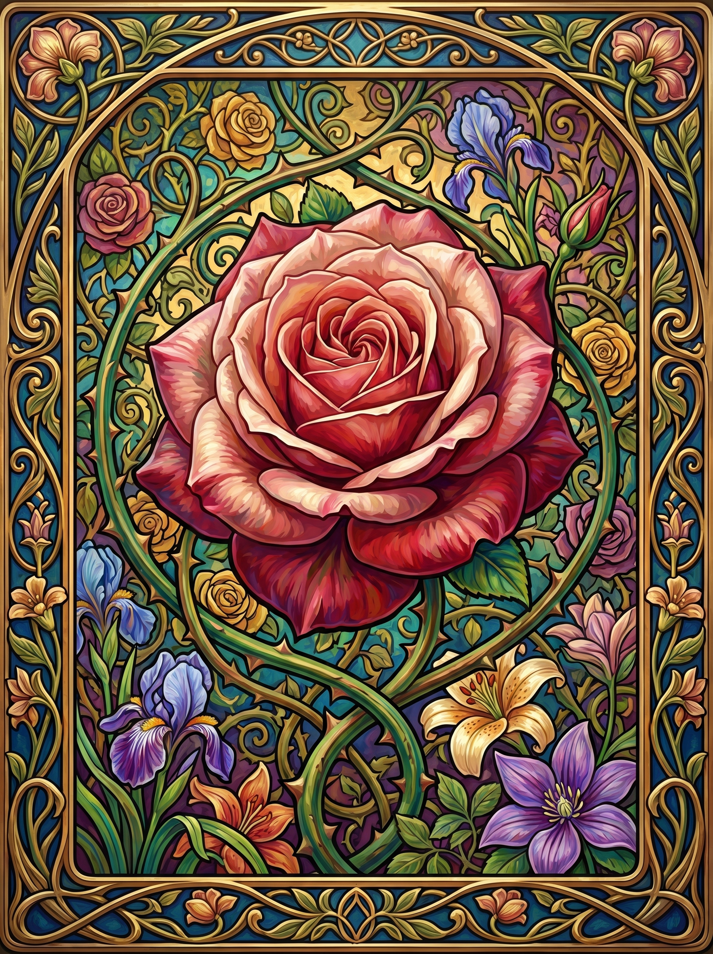Red Rose Iris Lily Panel (80 Colors)