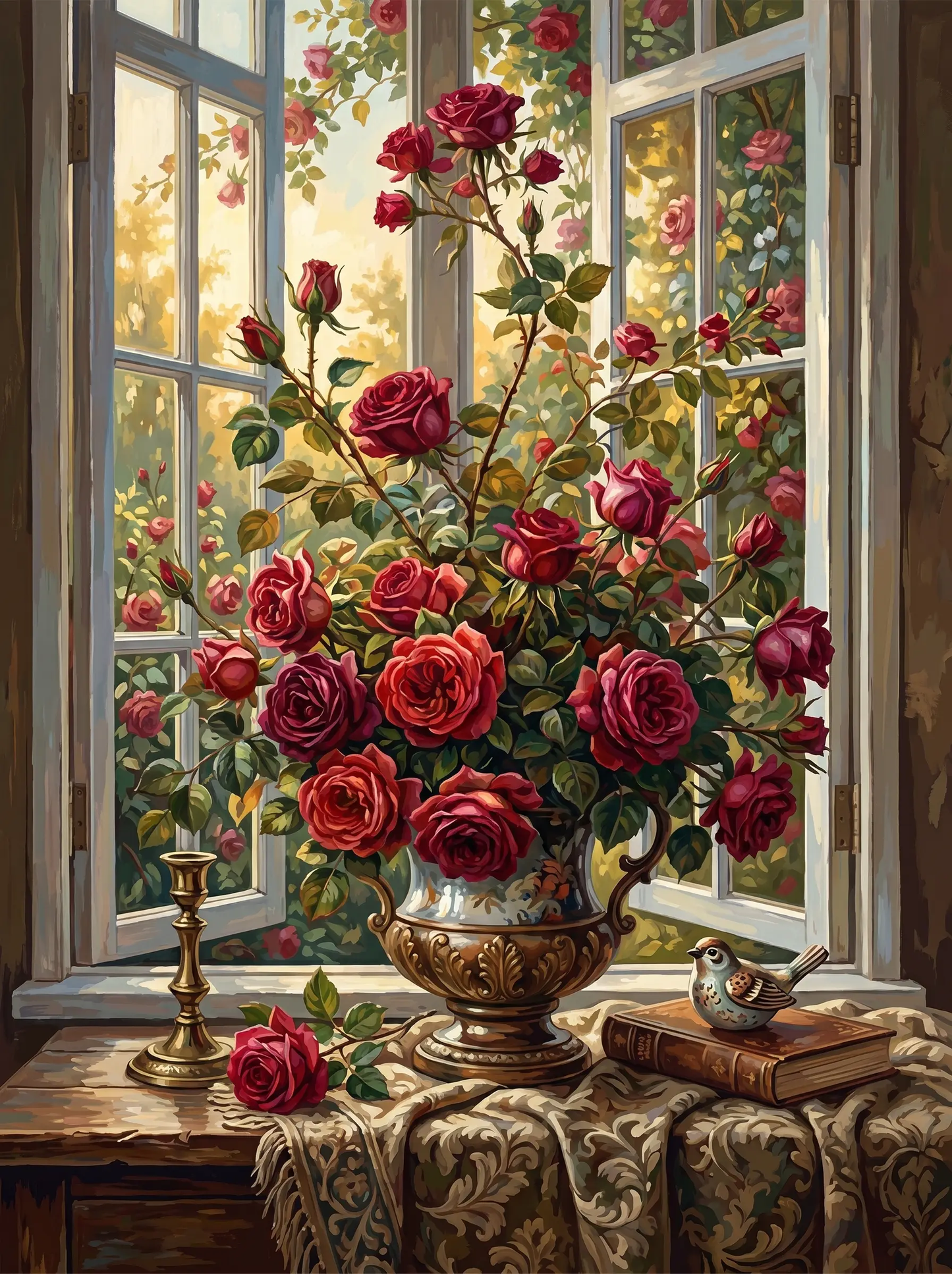 Red Rose Urn Window (Diamond Painting)