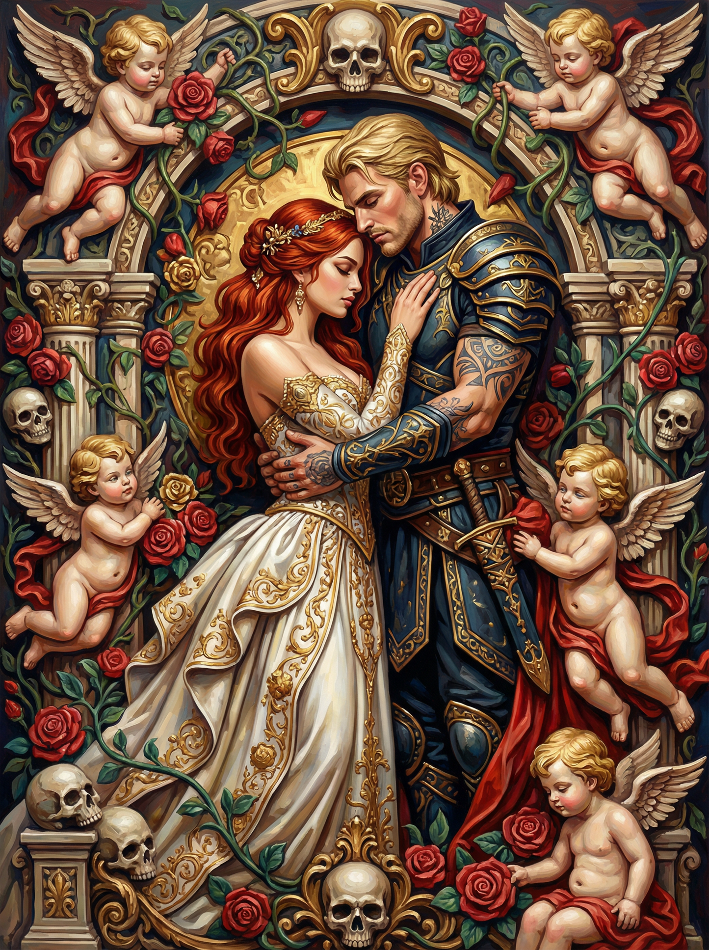 Romantic Cherub Embrace (100 Color Diamond Painting)