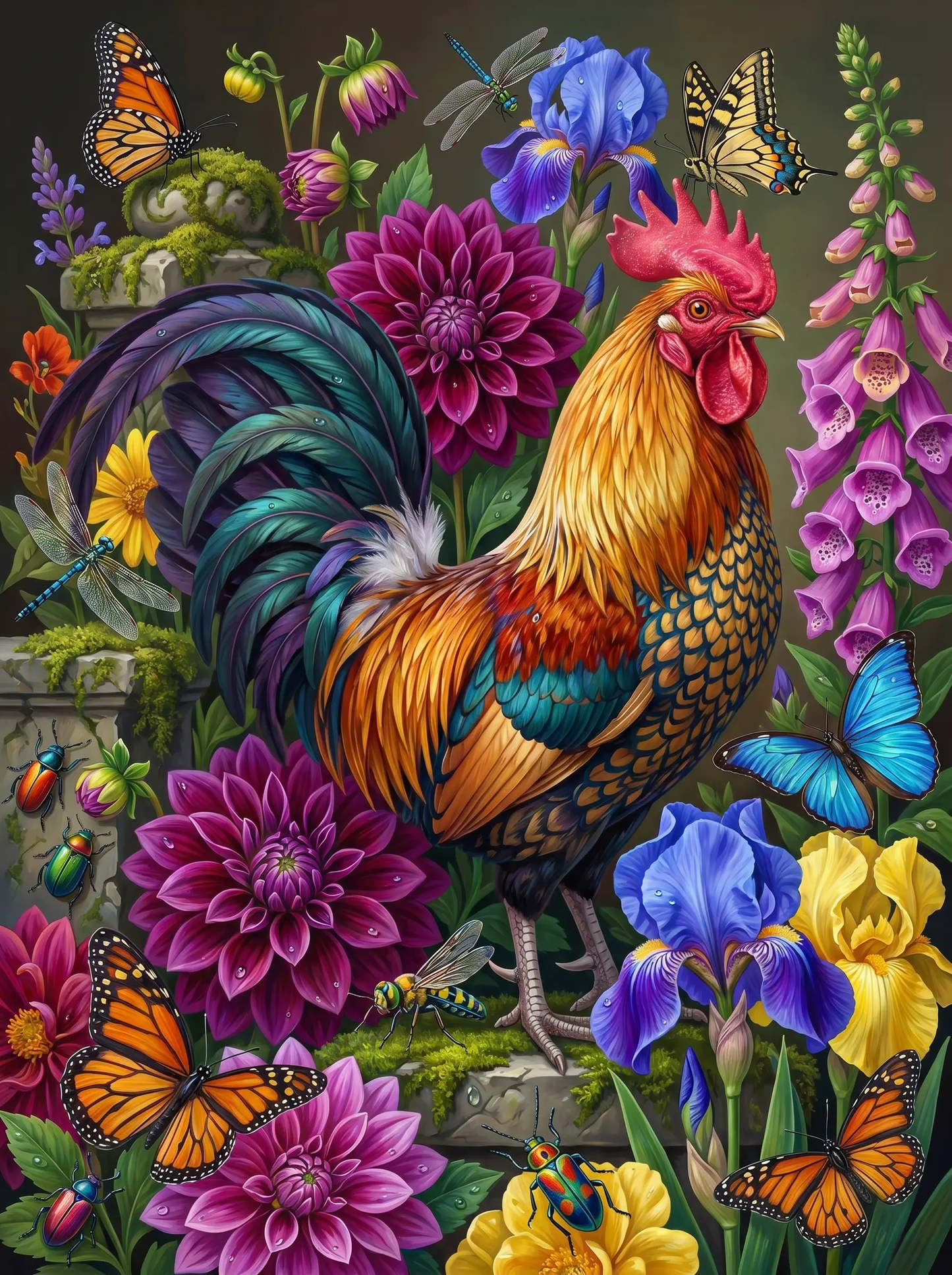 Rooster Dahlia Garden (Diamond Painting)