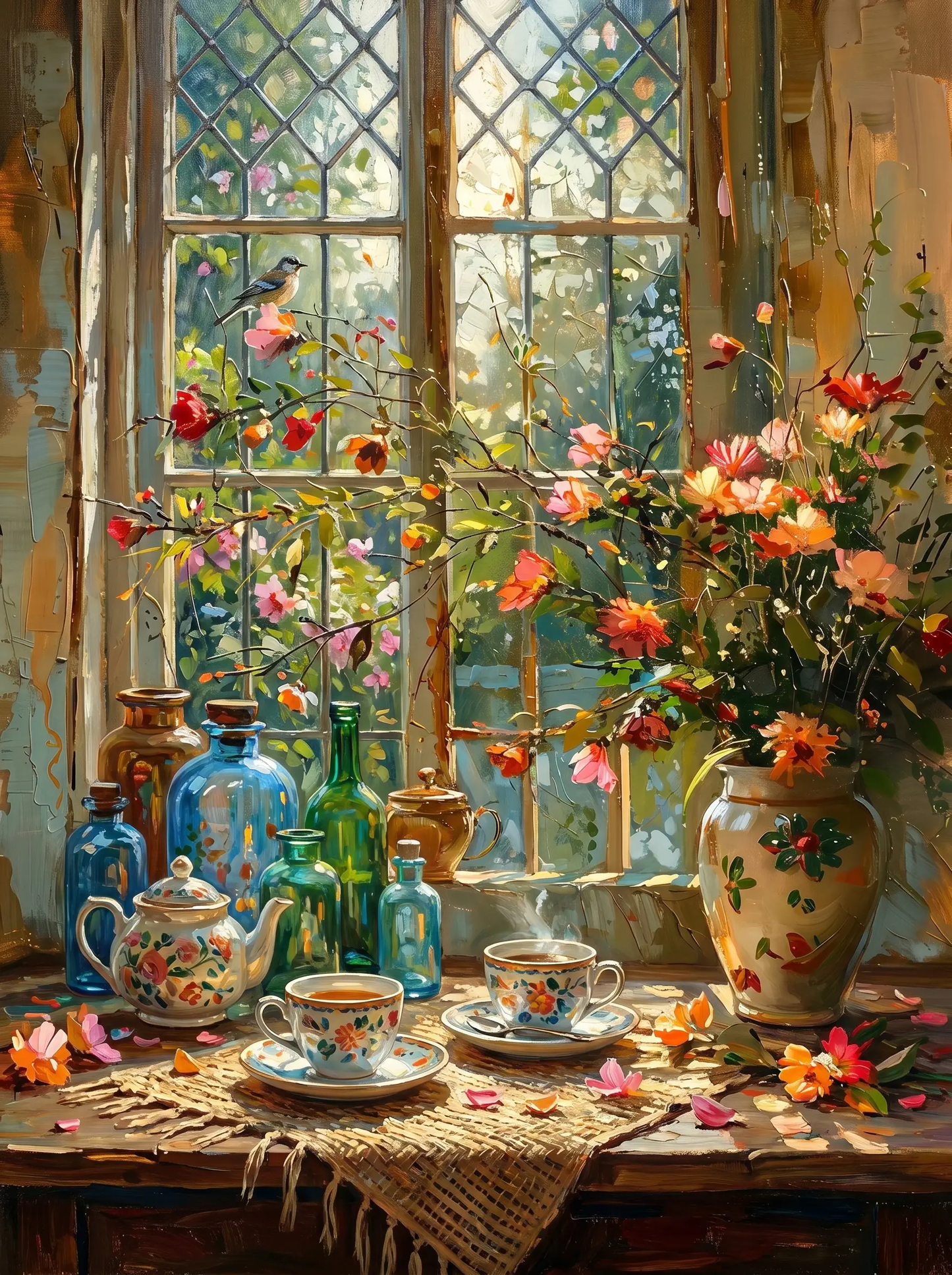 Rose Branch Windowsill Teapot (Diamond Painting)