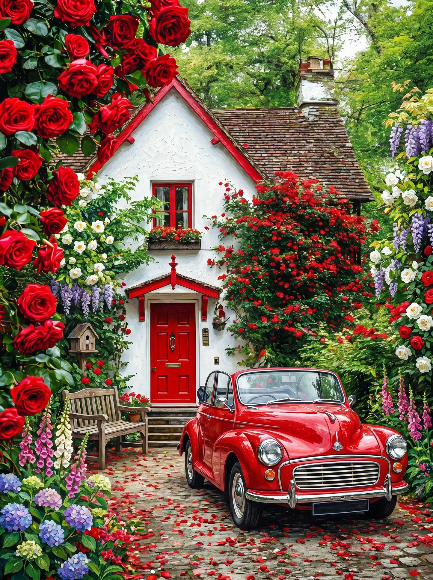 Rose Cottage Red Car (Diamond Painting)