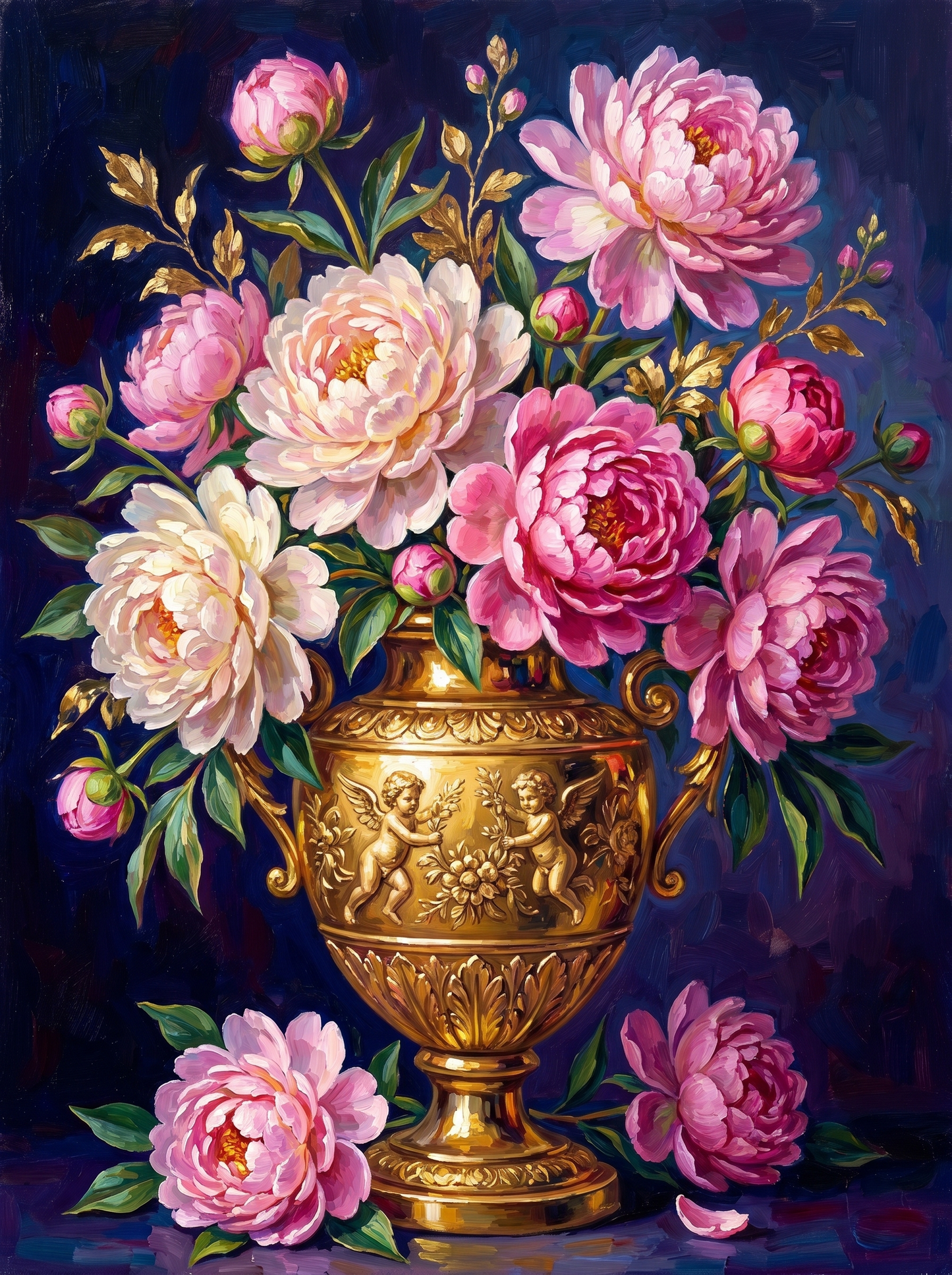 Royal Gold Urn Peonies (Diamond Painting)