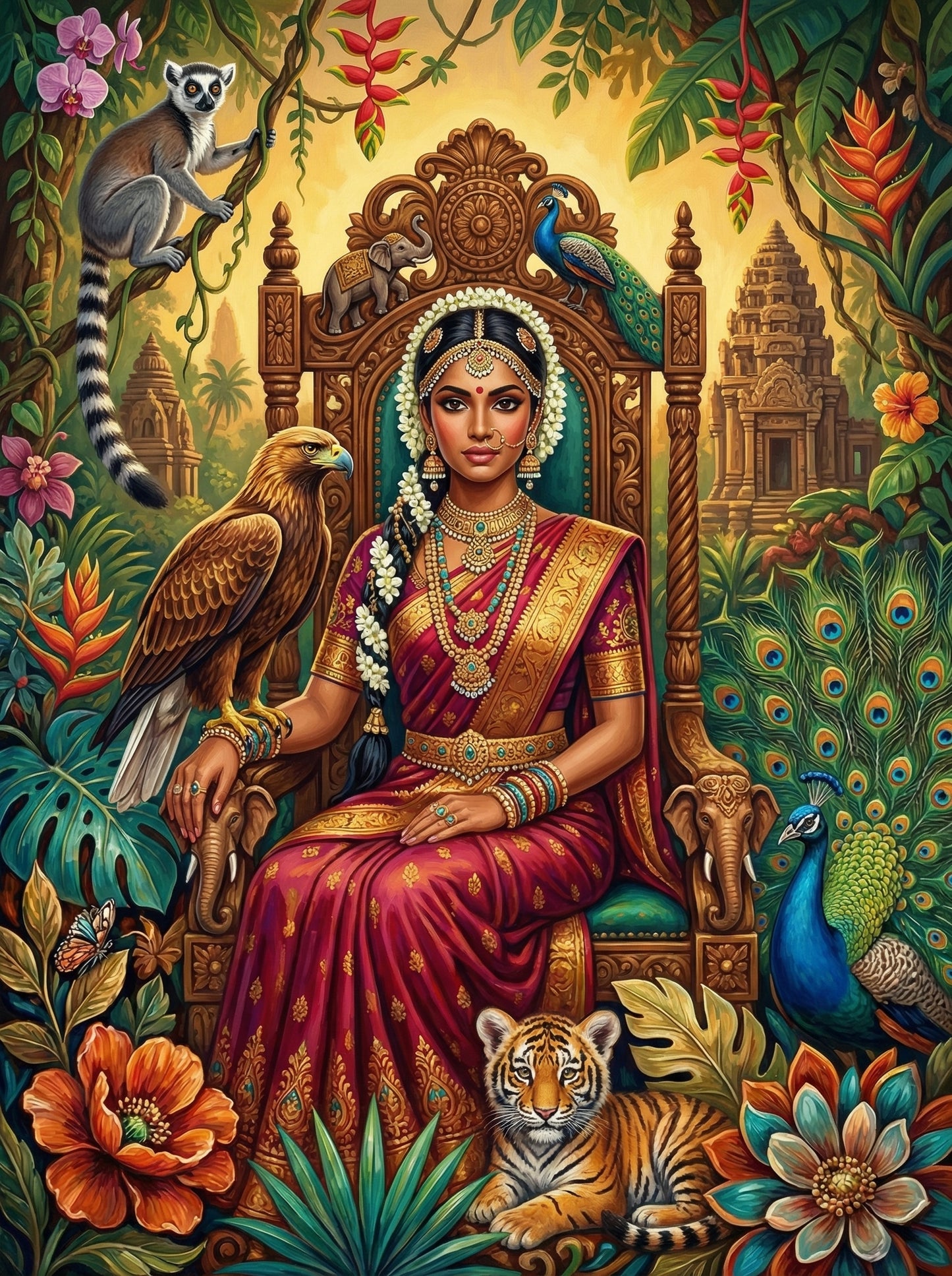 Royal Woman And Peacock (100 Color Diamond Painting)